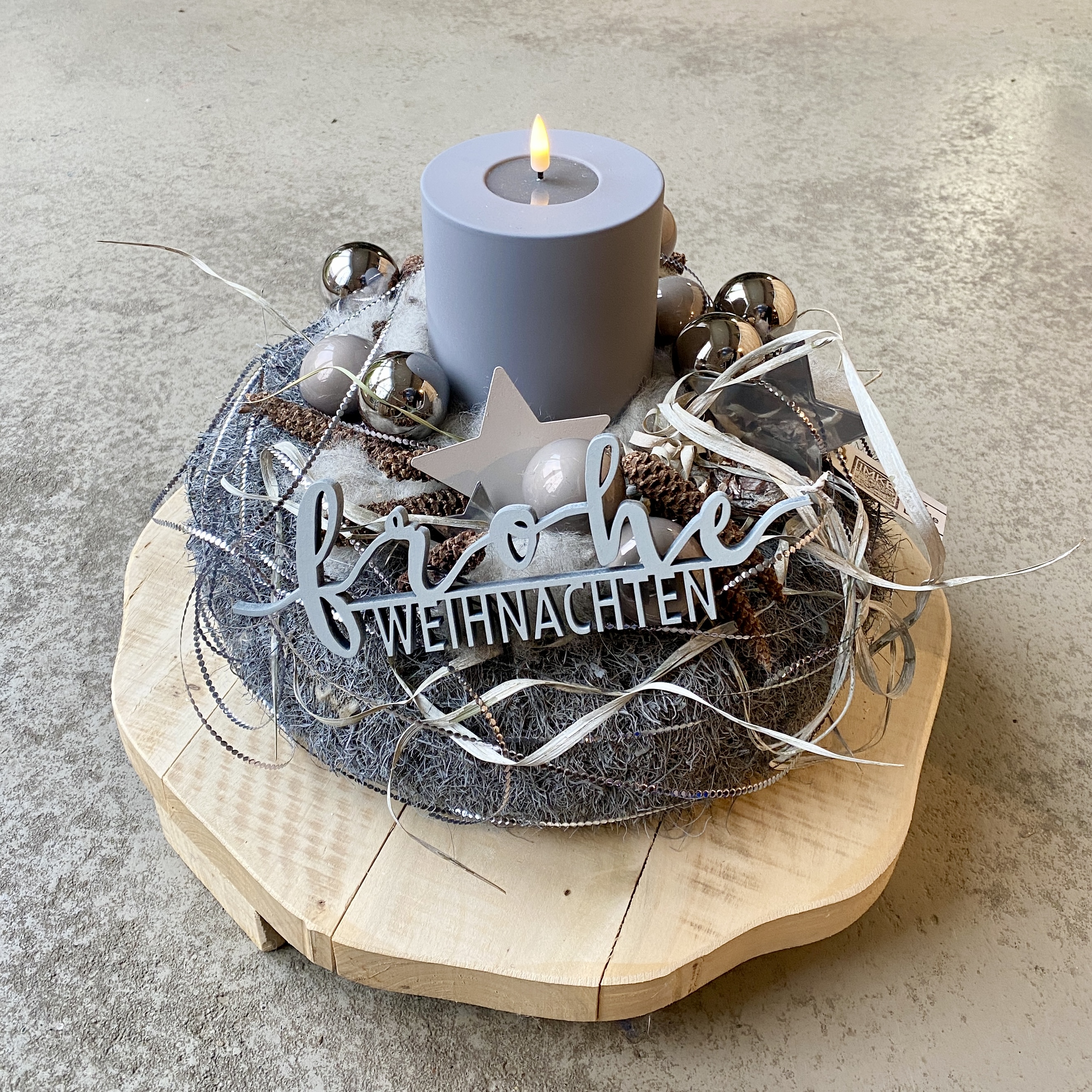 Adventskranz "frohe Weihnachten" D40cm, grau natur