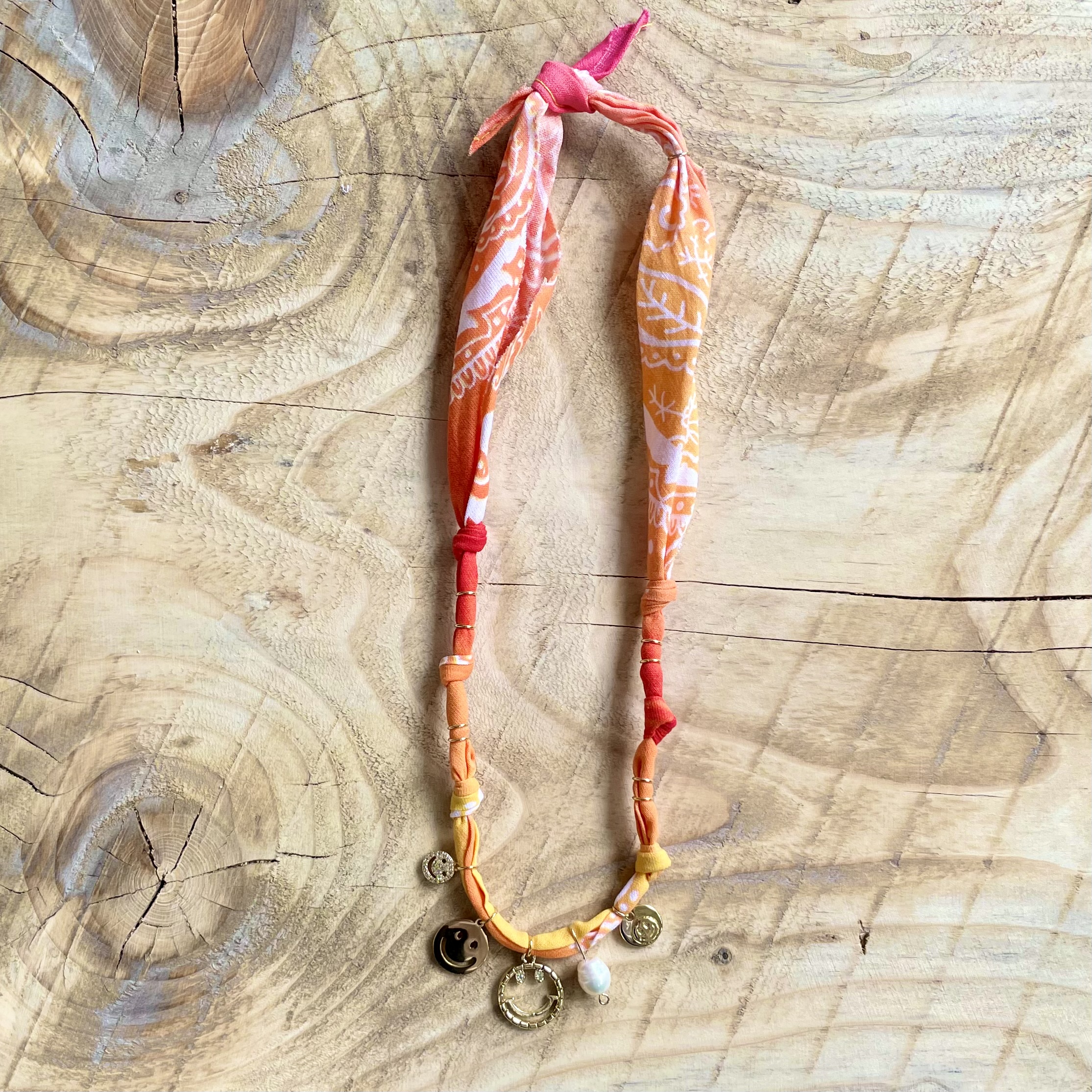 Tuchkette "Ibiza-Style" zum Binden L60cm, orange/weiß/gold