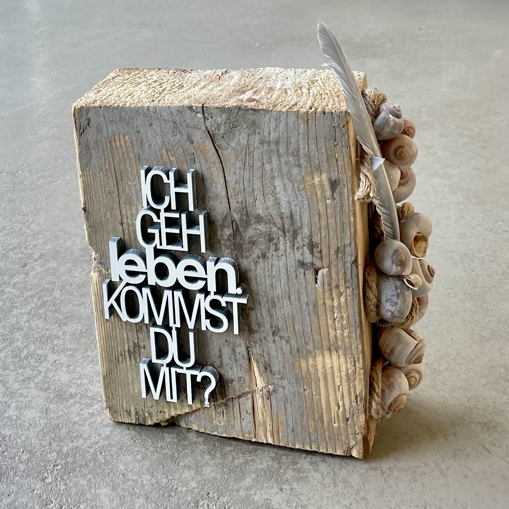 Ich Geh Leben Kommst Du Mit Altholz zum Stellen "ICH GEH LEBEN, KOMMST DU MIT?" L25cm