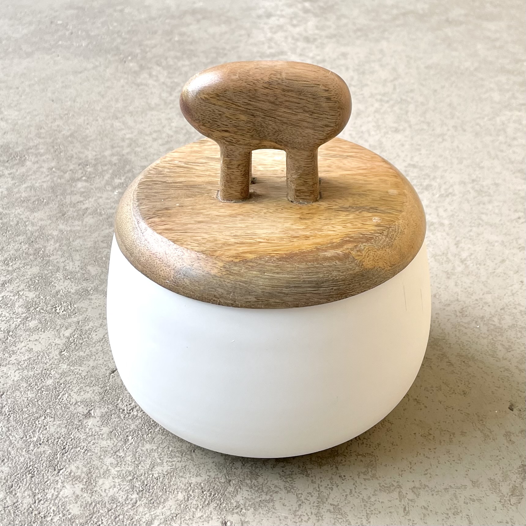 Glas-Schale mit Deckel aus Mangoholz D15cm weiß/natur