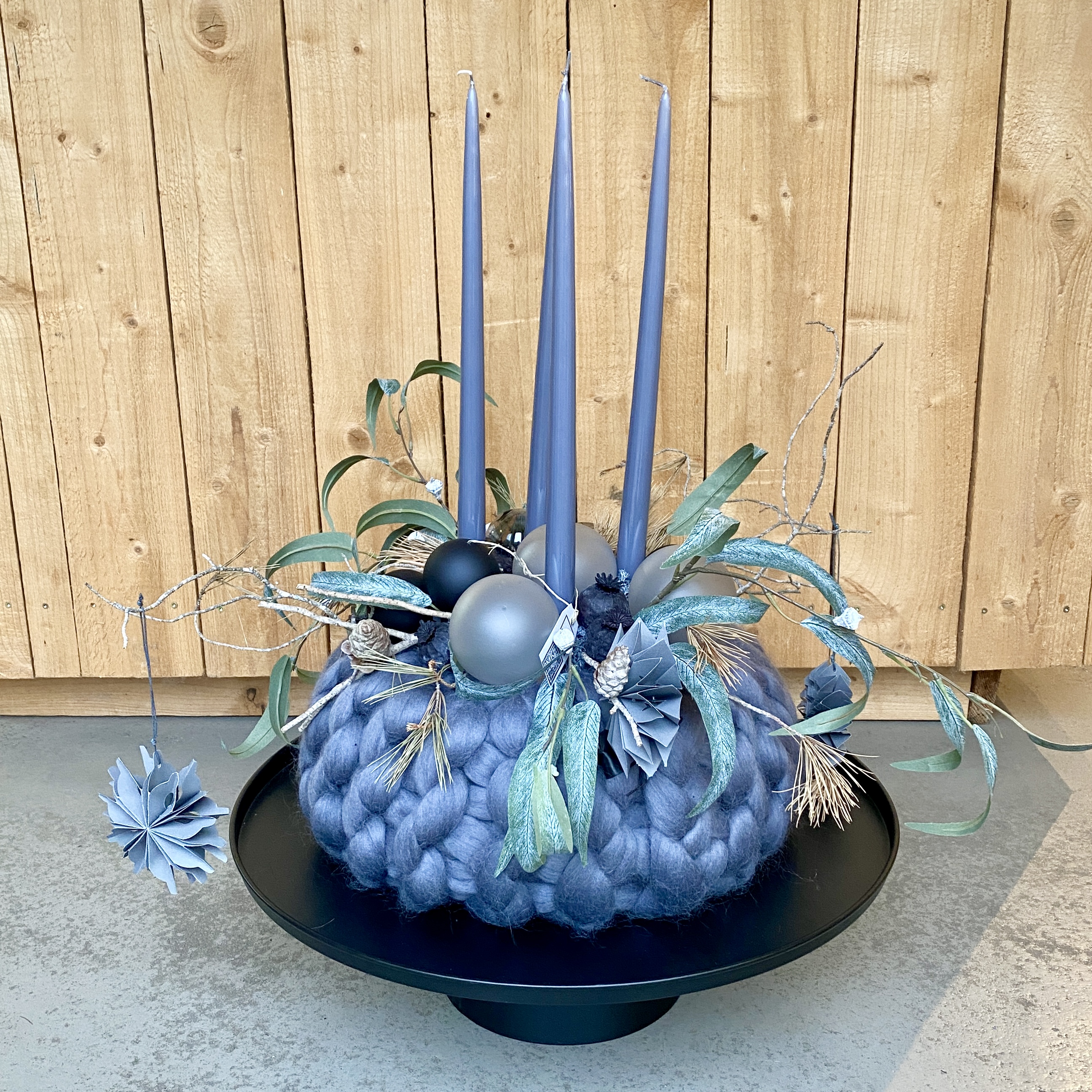 Wollerkranz D50cm, grau schwarz