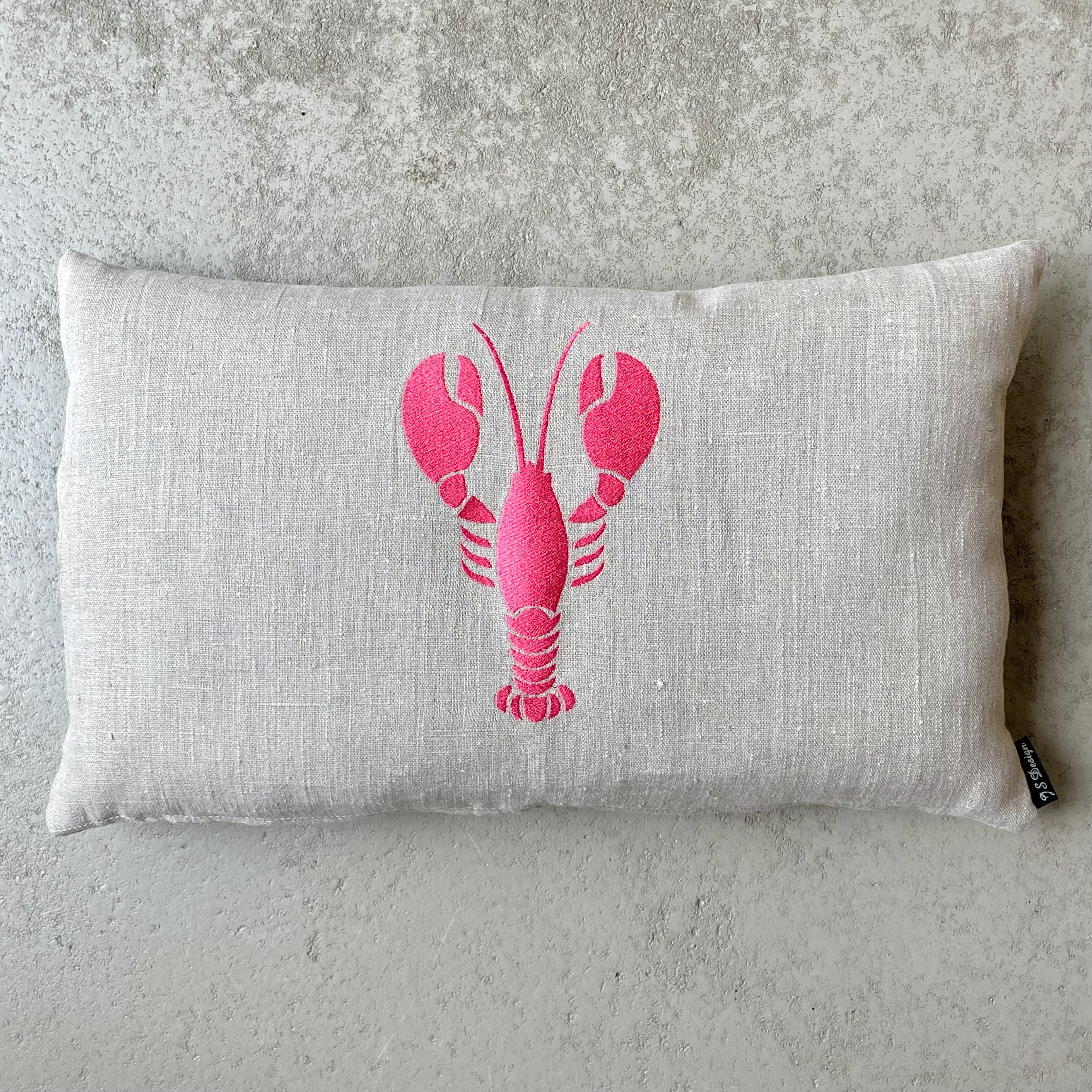 Kissen mit Füllung "Hummer" L50cm, natur/pink