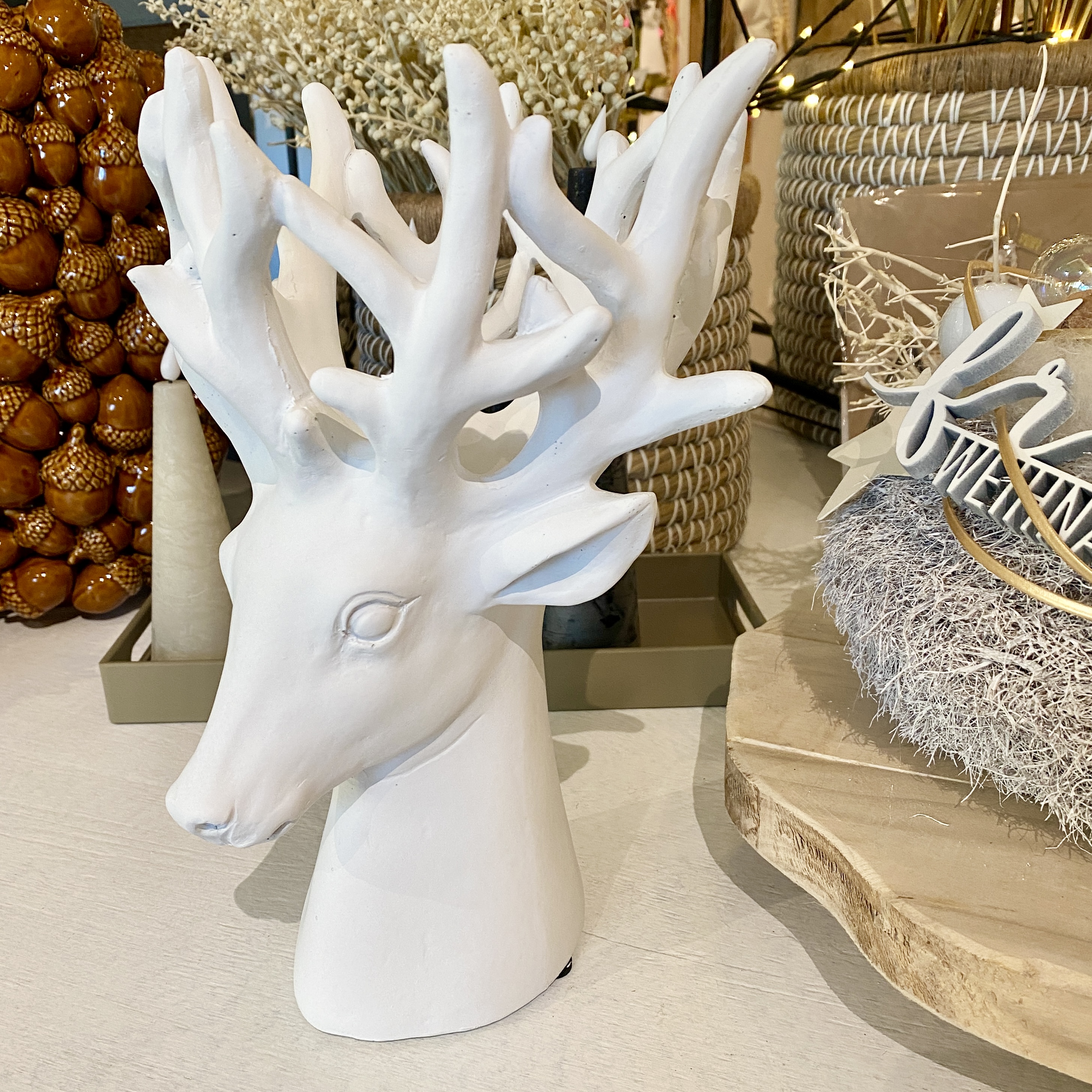 Poly-Rentierkopf "Rudi" zum Bepflanzen D19cm, H31cm, weiß