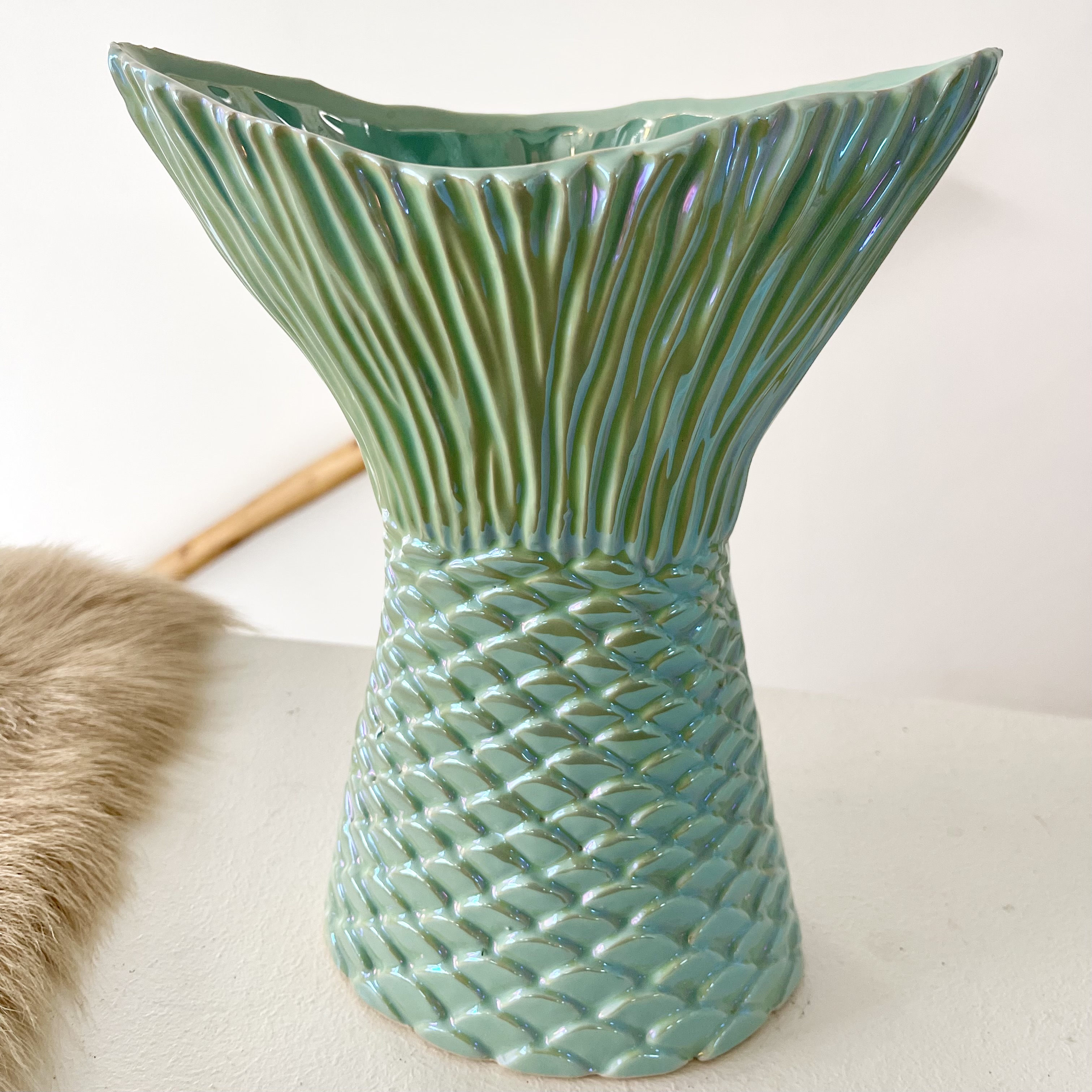 Ker.VaseFisch"Ägäis"2FH20,5cm türkis