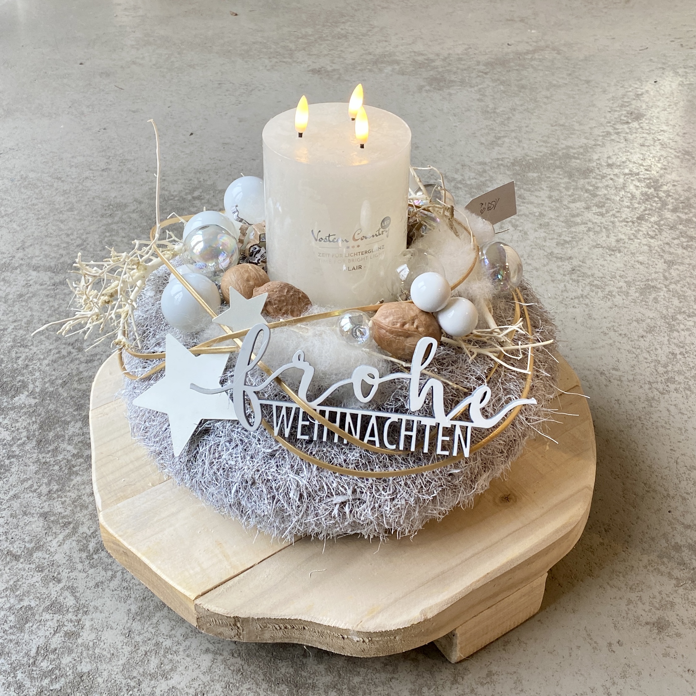 Adventskranz "frohe Weihnachten" D40cm, weiß natur