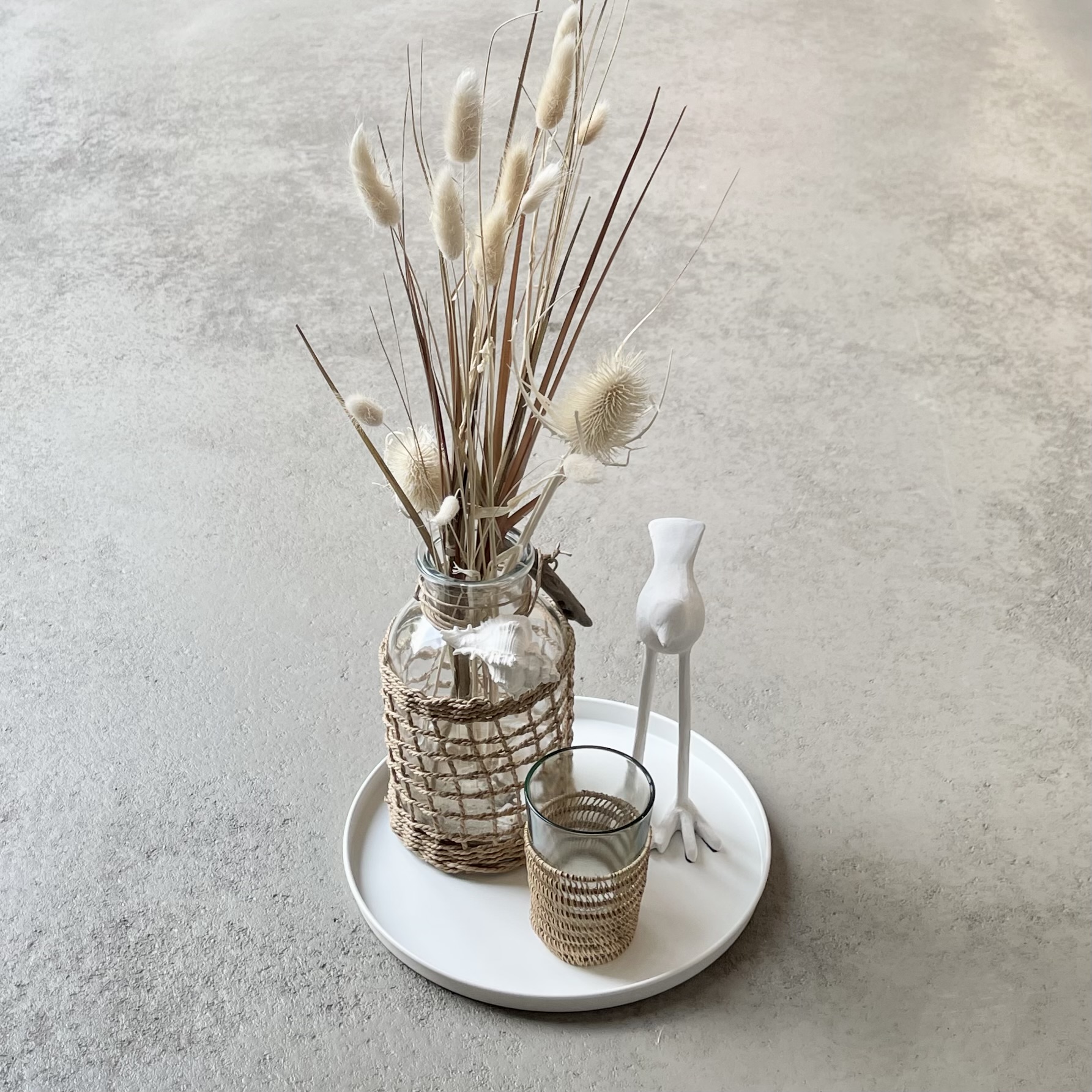 DISPLAY "Vase + Vogel + Windlicht" D25cm, weiß/natur/klar