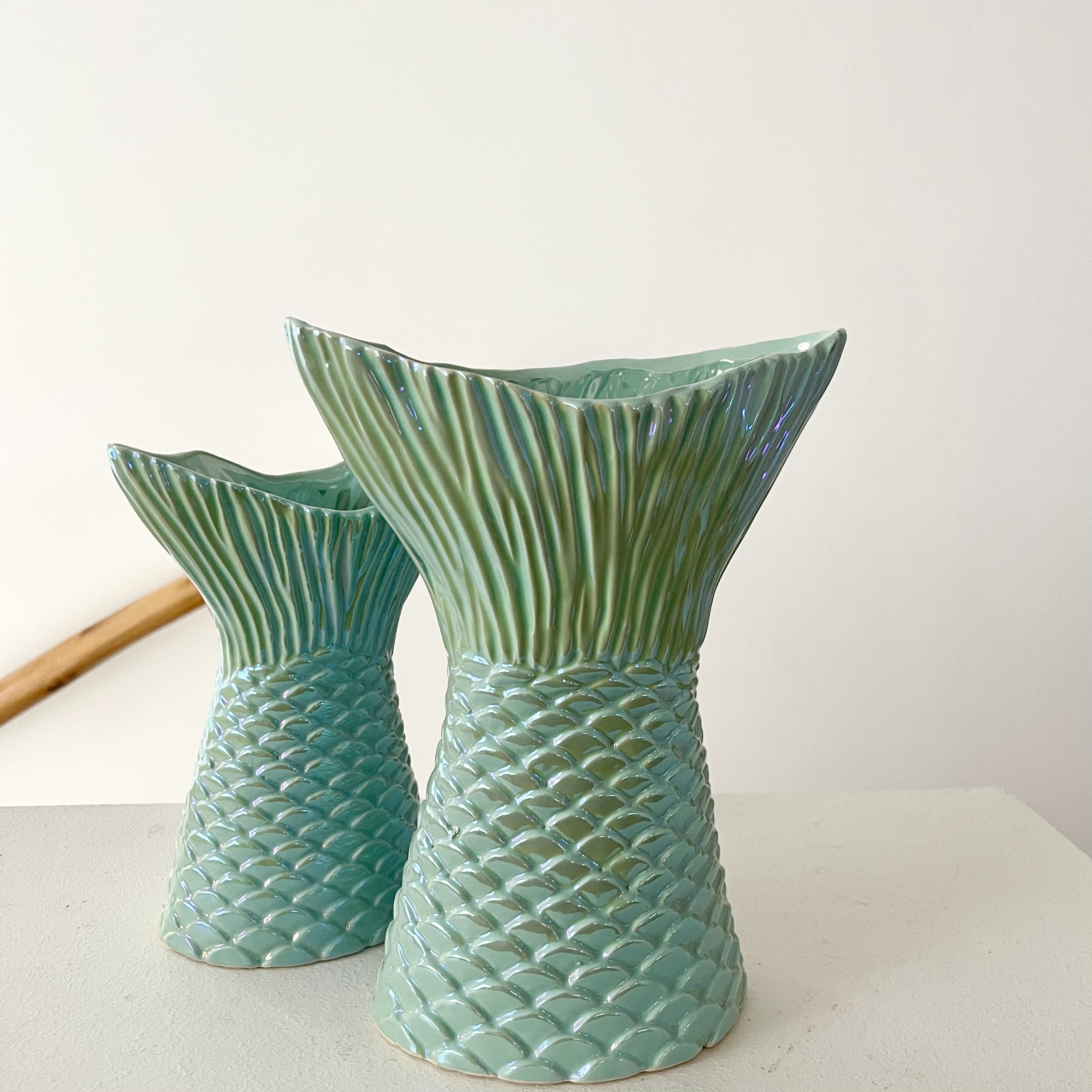 Ker.VaseFisch"Ägäis"2FH25,5cm türkis