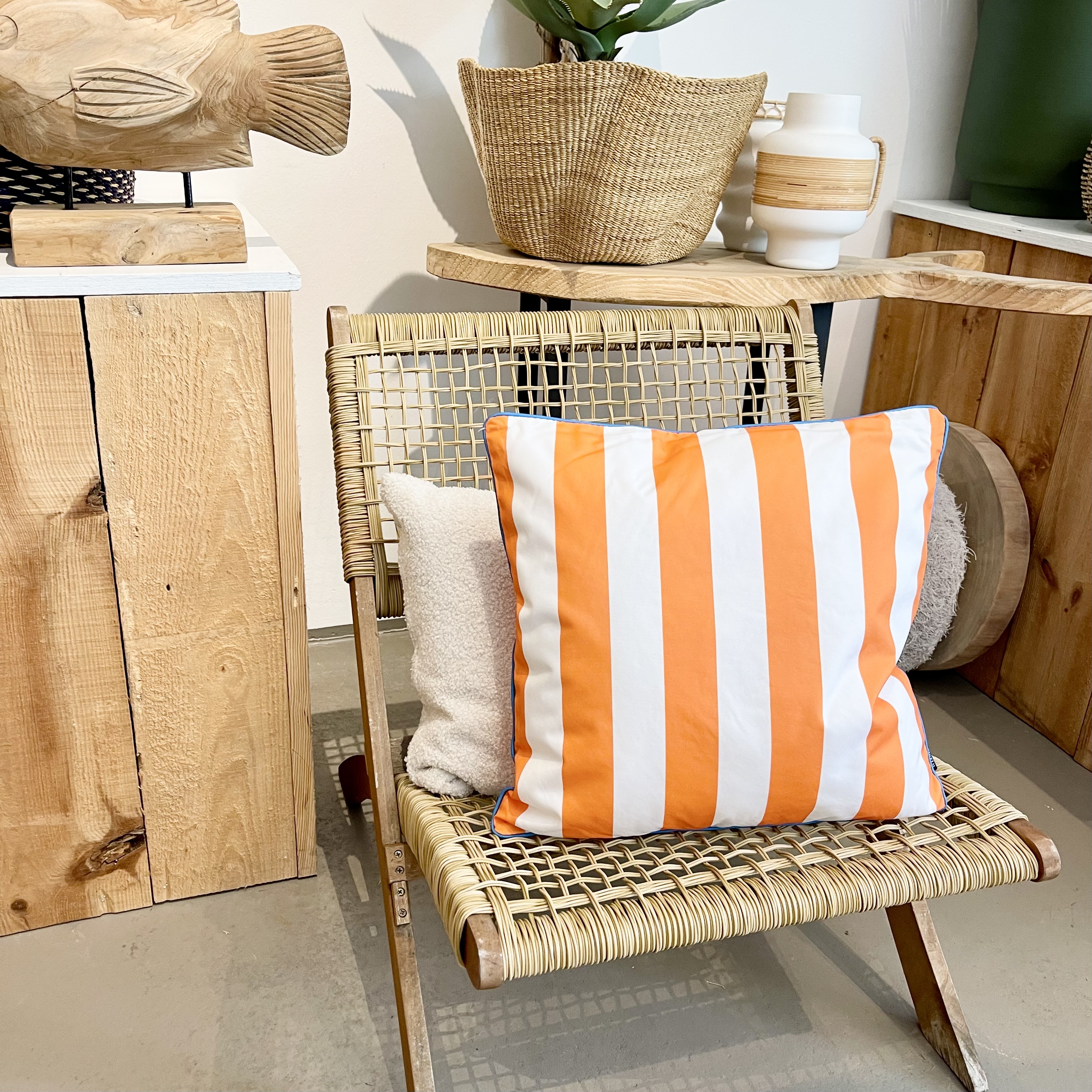 Outdoorkissen, orange gestreift, 45/45cm