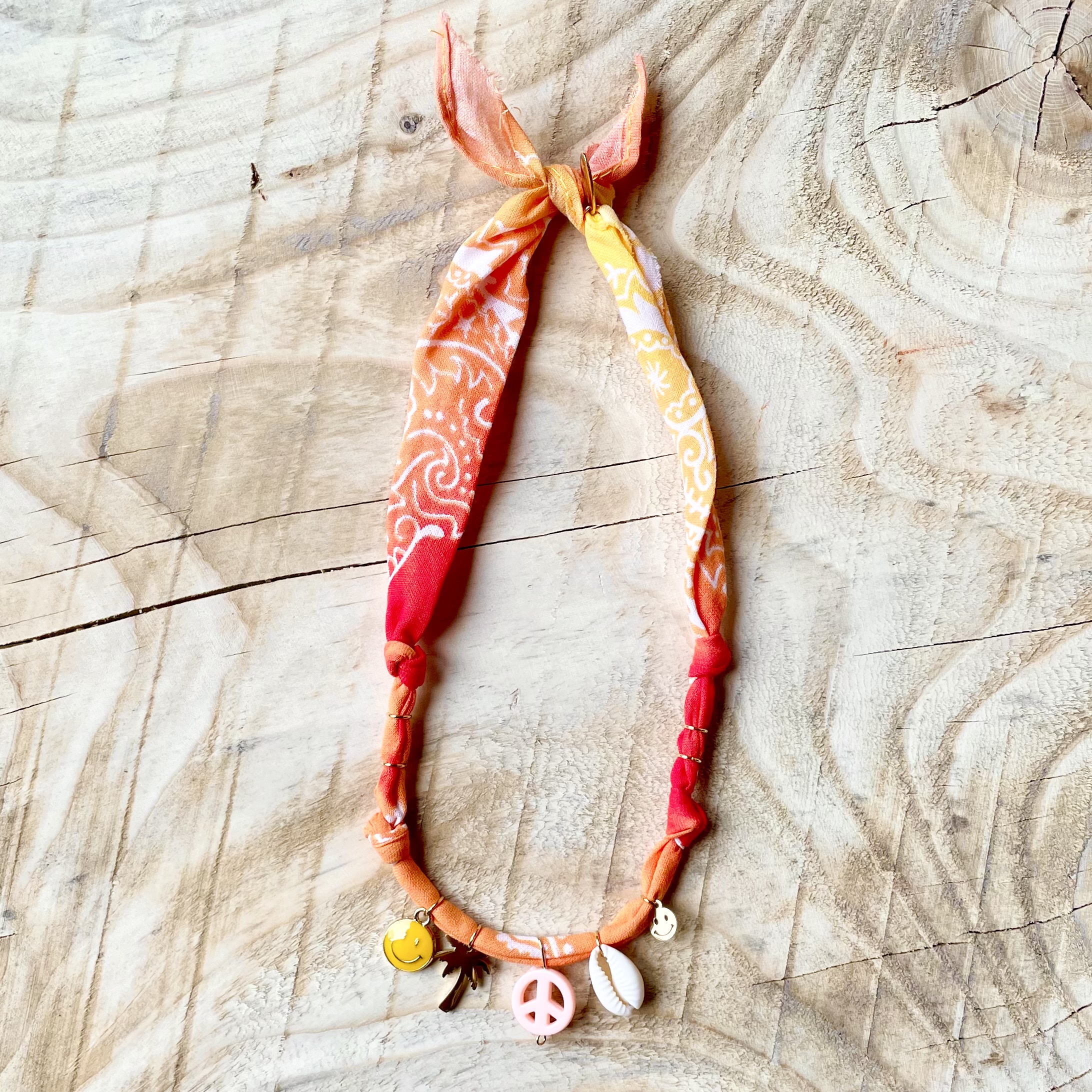 Tuchkette "Ibiza-Style" zum Binden L60cm, orange/weiß/gold
