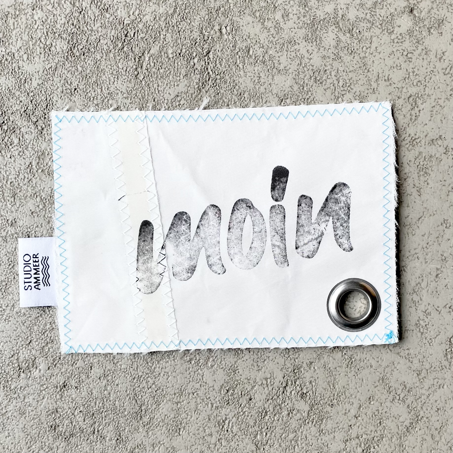 Segeltuch Postkarte "MOIN" L15cm, weiß/blau/schwarz