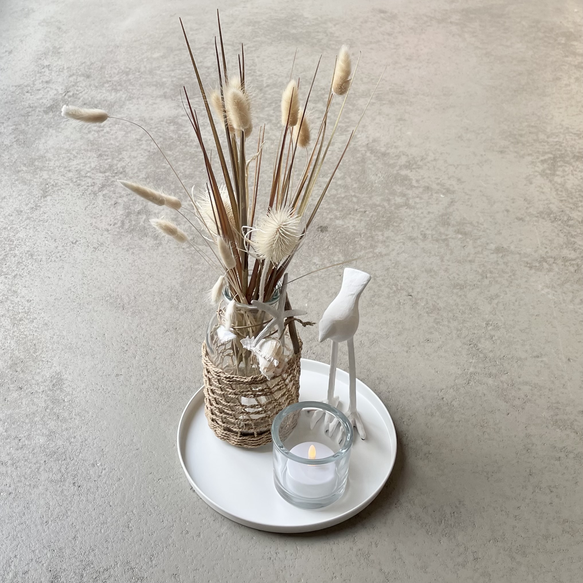 DISPLAY "Vase + Vogel + Windlicht" D25cm,weiß/natur/klar