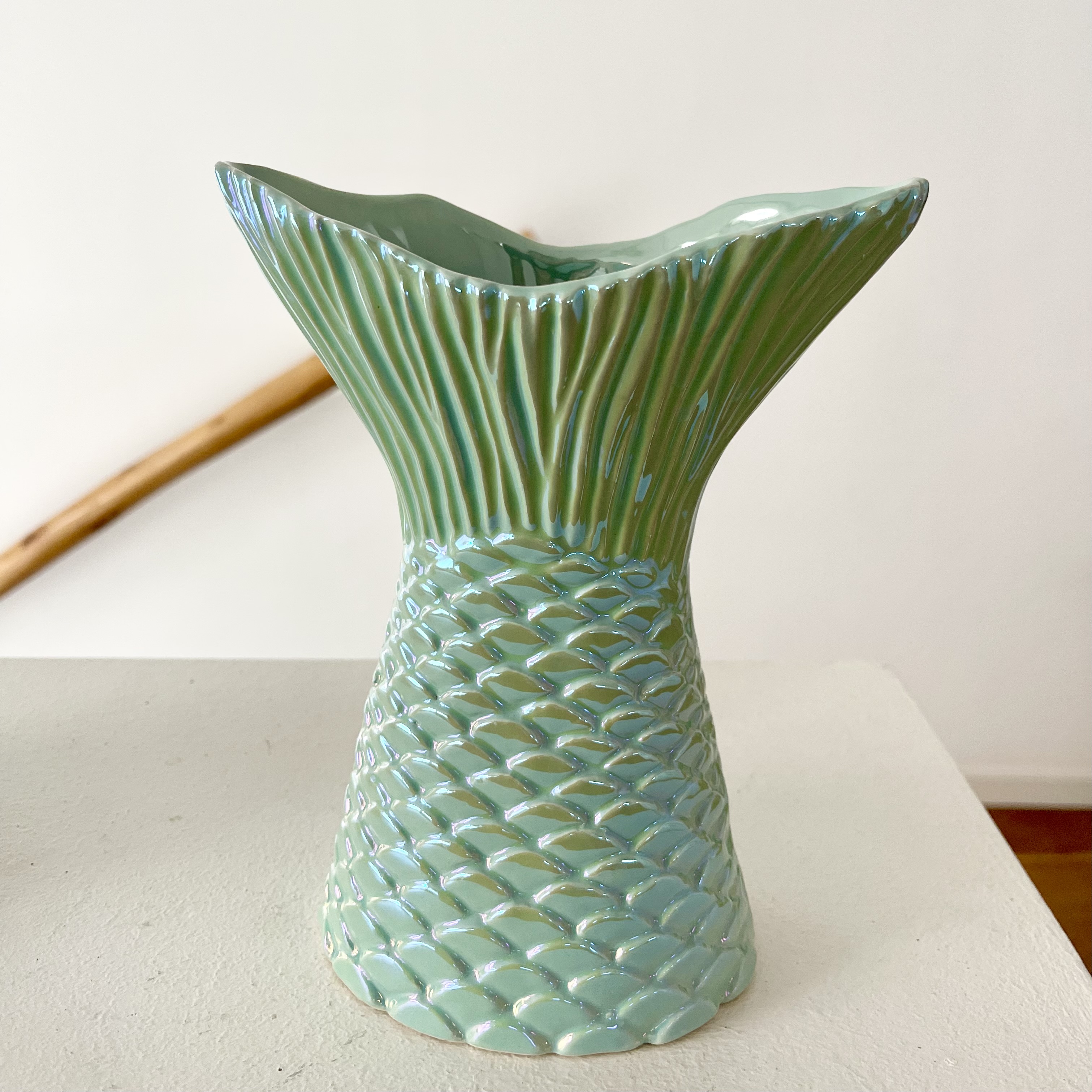 Ker.VaseFisch"Ägäis"2FH15,5cm türkis