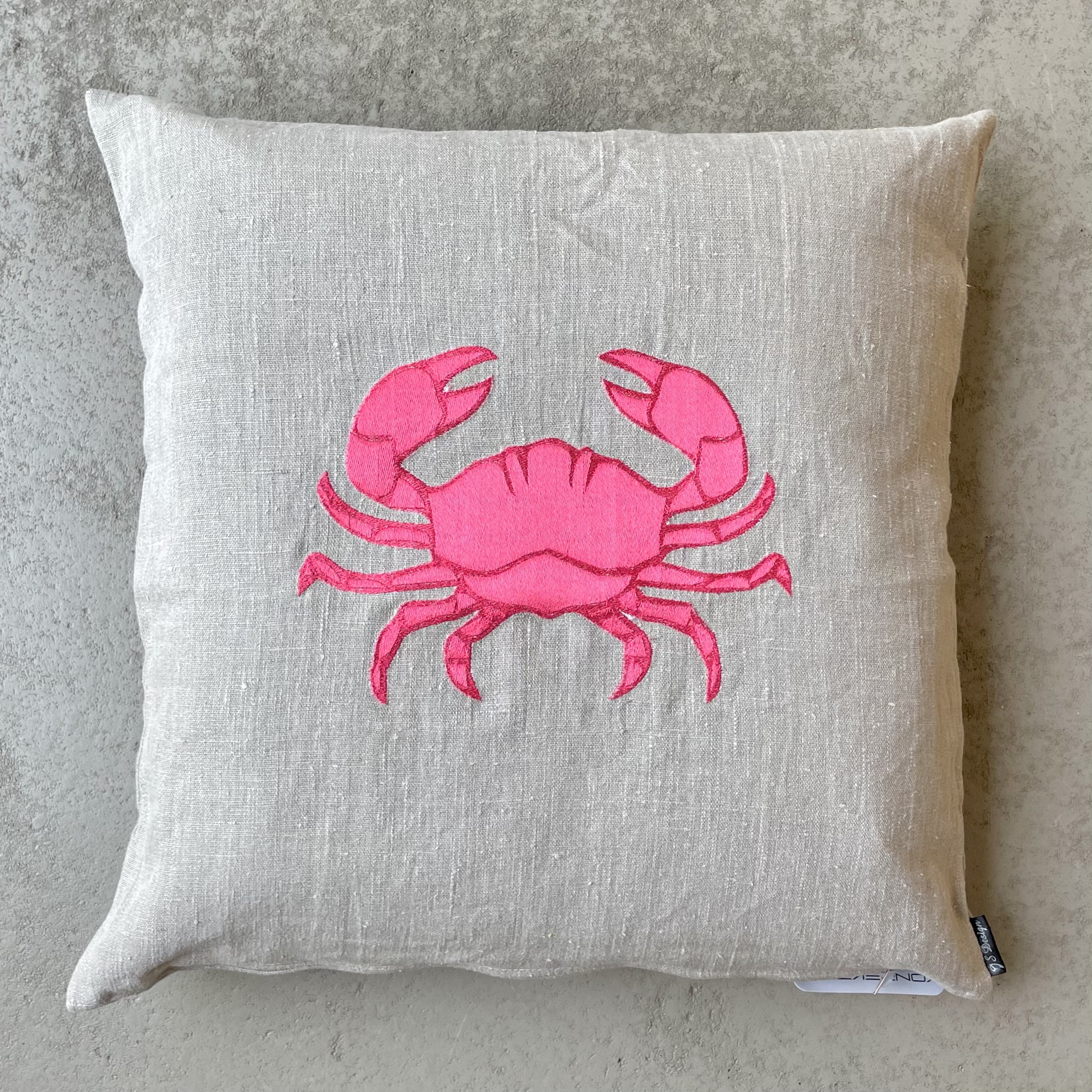 Kissen mit Füllung "Krabbe" 50x50cm, natur/pink