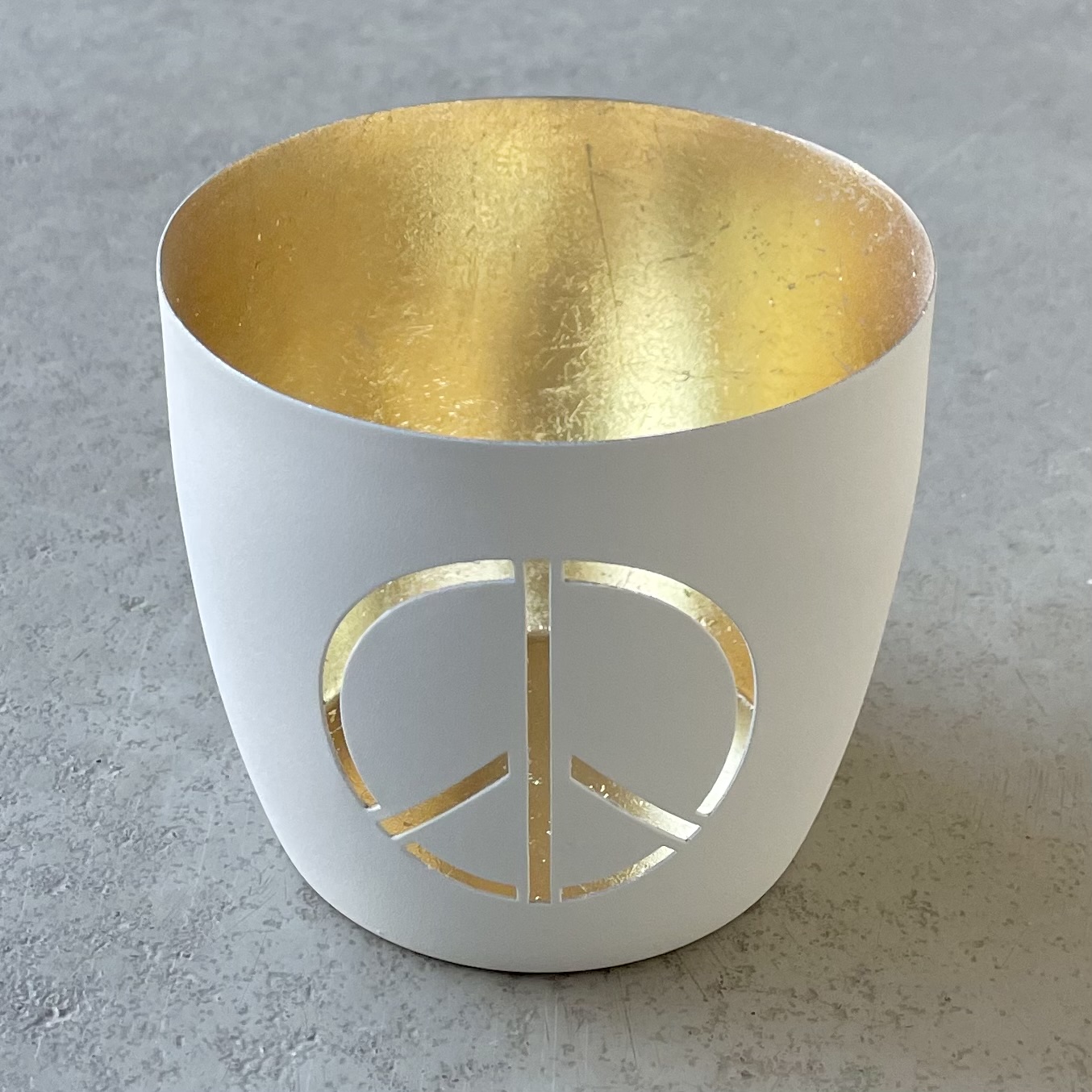Windlicht "PEACE-Zeichen" weiß/gold 