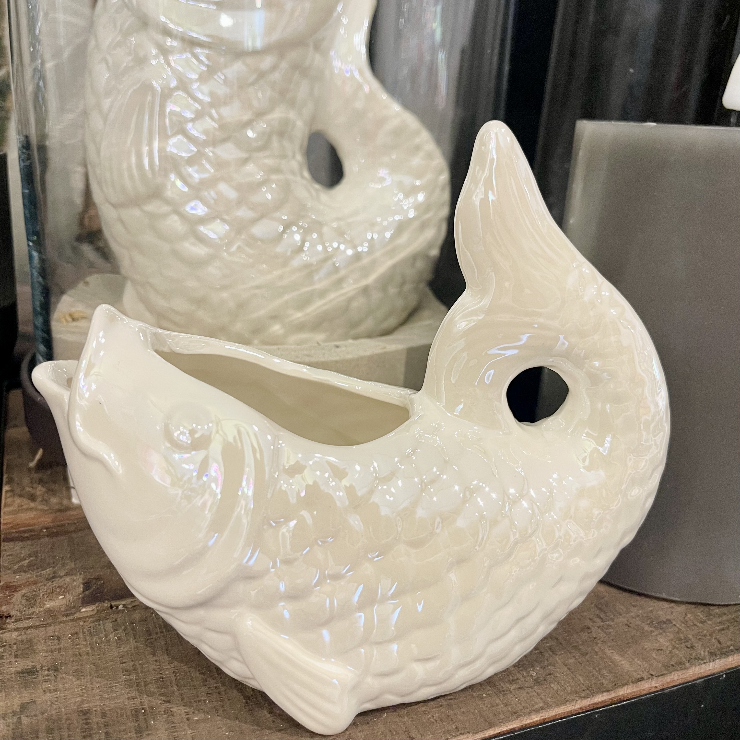 Ker.Vase Fisch"Miranda",L15,5cm,flach,creme