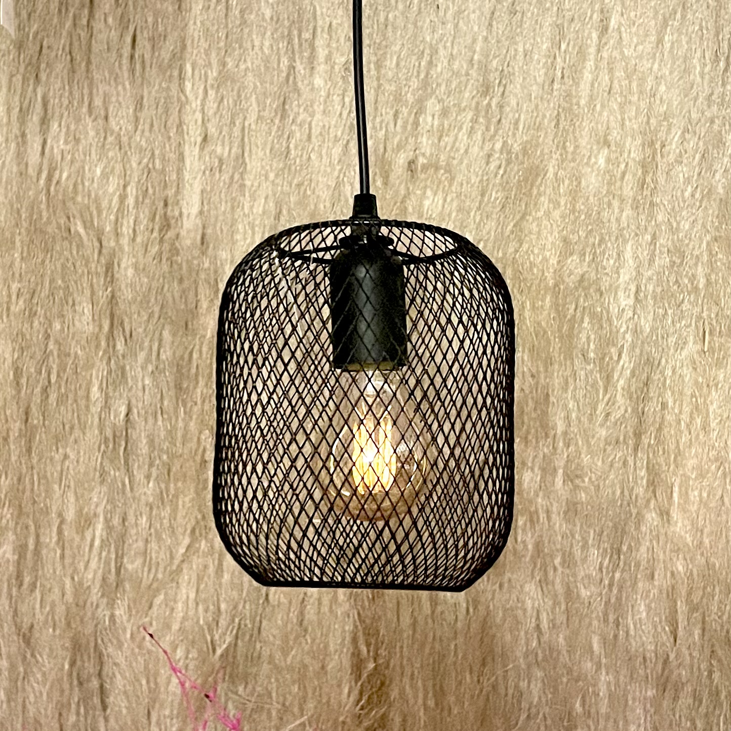 LED Lampe "Grid" hängend bauchig schwarz