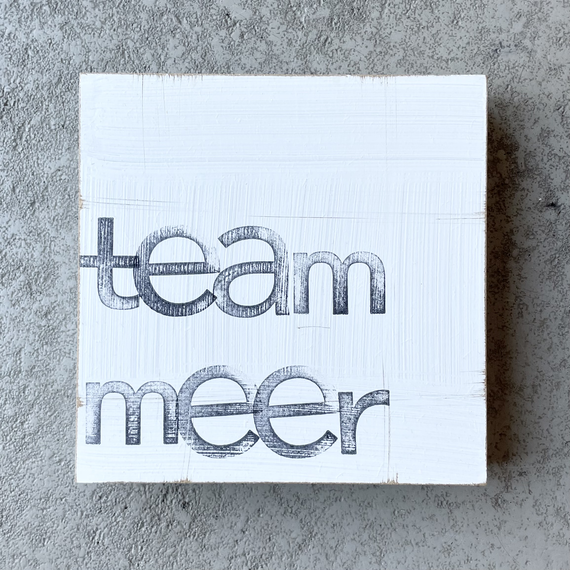 Textplatte "team meer" 15x15cm, weiß/schwarz