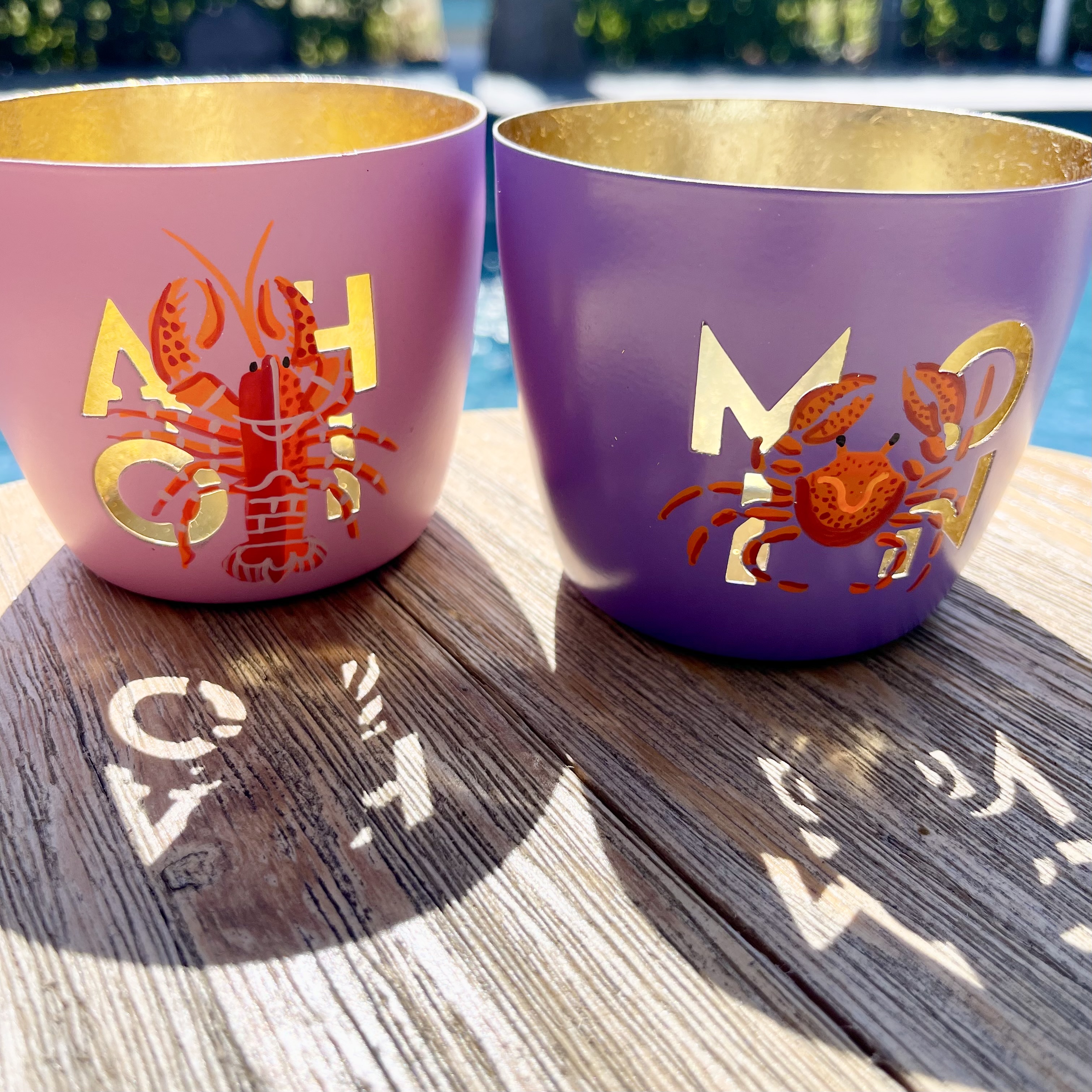 Madras, Windlicht, M, Motiv:Ahoi/Hummer, rosa/gold