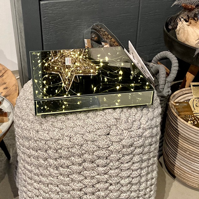 LED-Glasbox mit Deckel in Anthrazit mit Spiegelboden