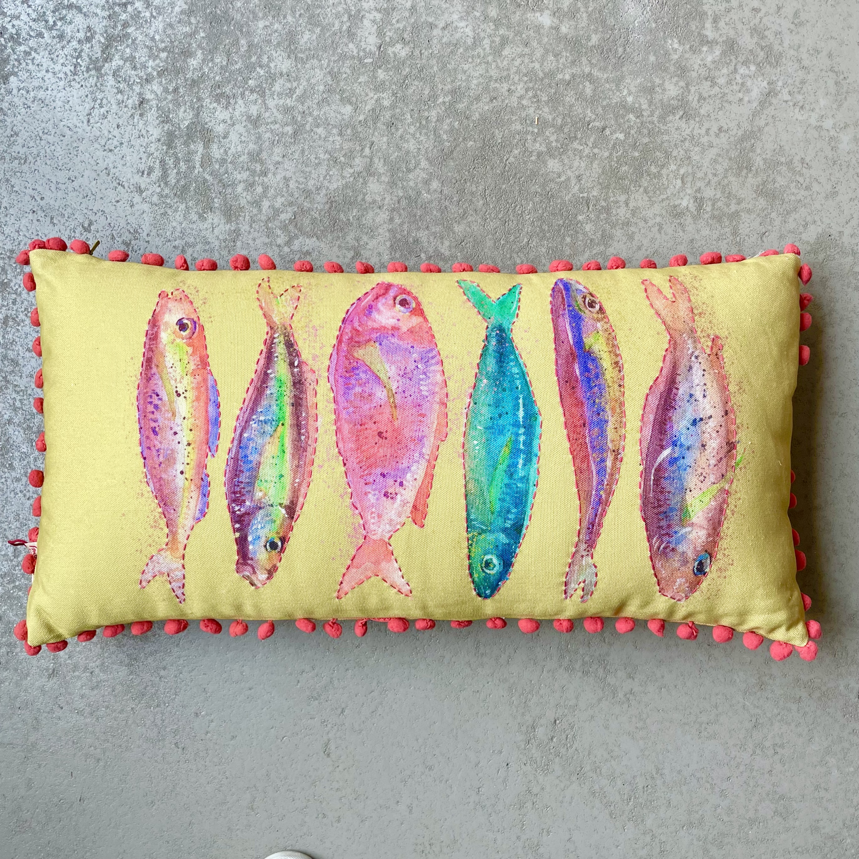Kissen mit Füllung "McFish" L65cm, Farbmix lime/rosa
