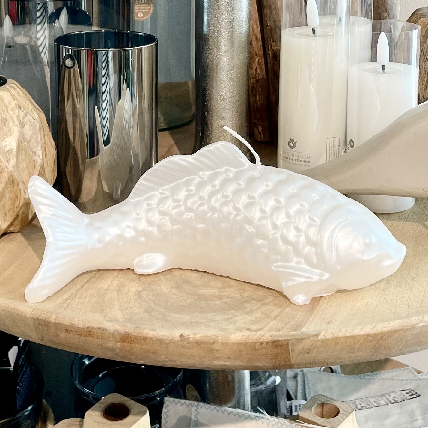 Metallic Objektkerze "Fisch" Leinen L23cm