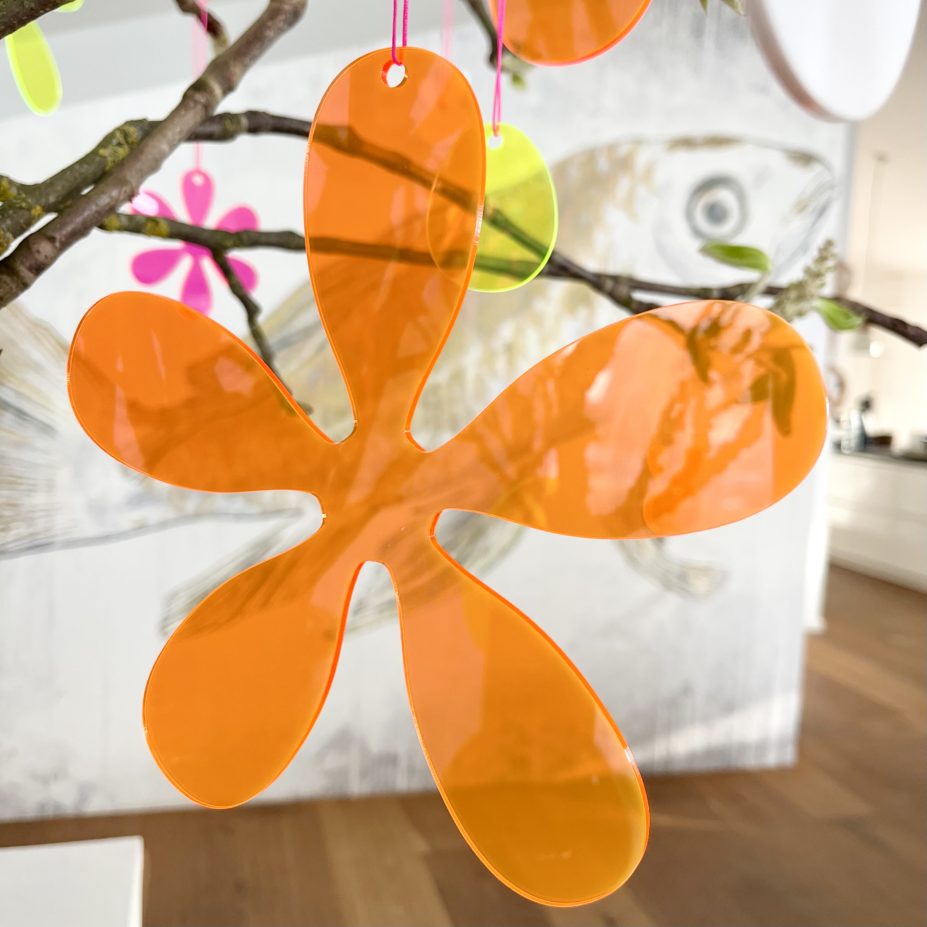 Hänger Blume 20cm Neon Orange