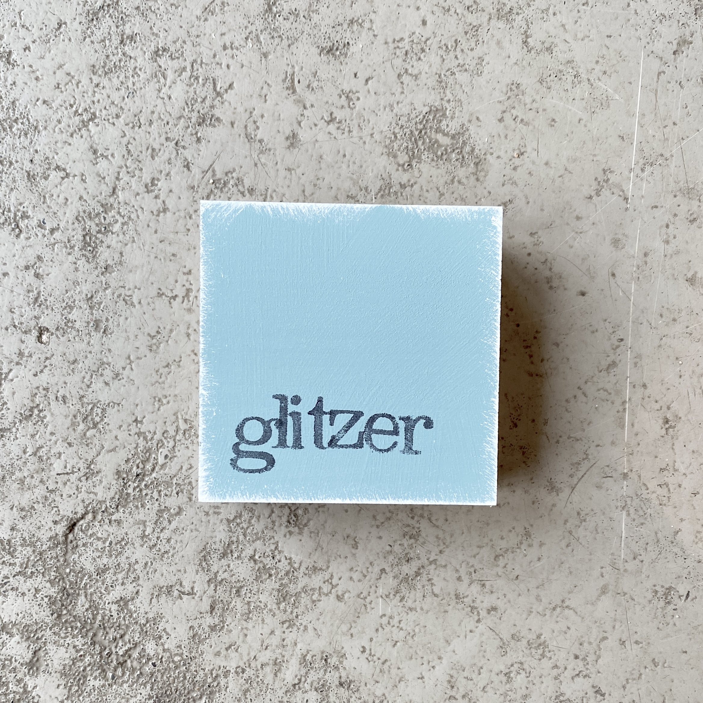 Kleine Textplatte "glitzer" 6cm, salbei