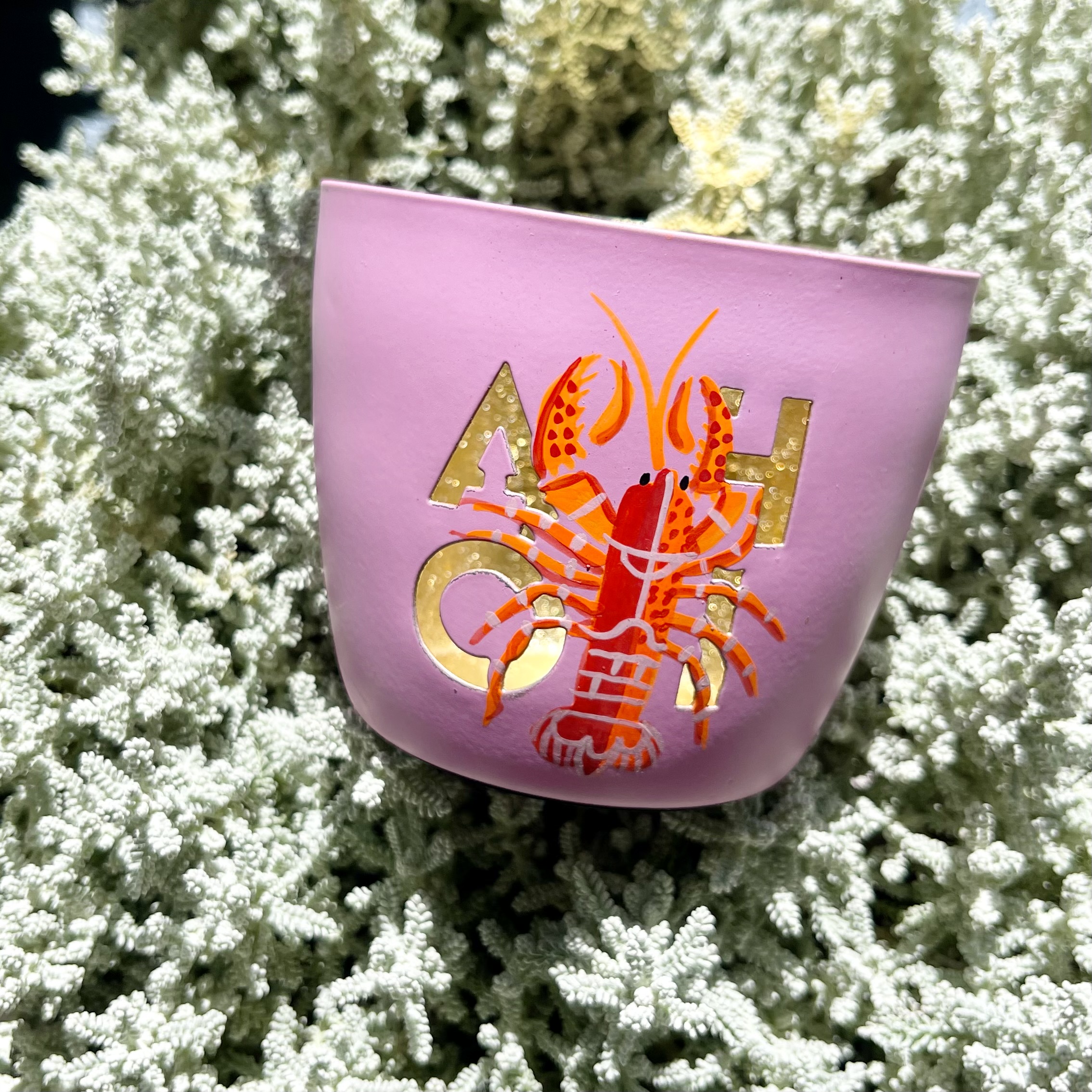 Madras, Windlicht, M, Motiv:Ahoi/Hummer, rosa/gold