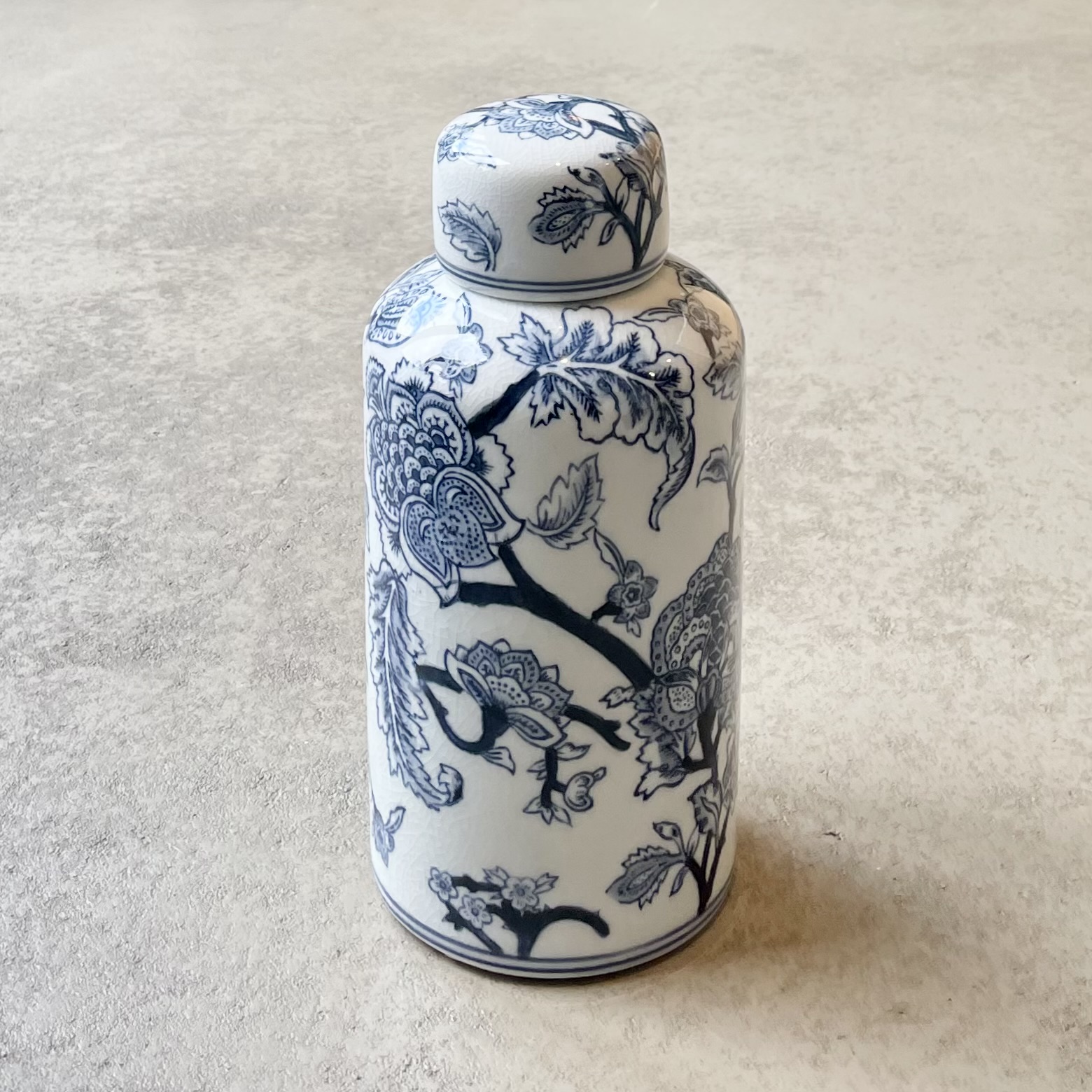 Keramik-Vase "Chinoiserie" mit Deckel D14cm, H29cm, blau
