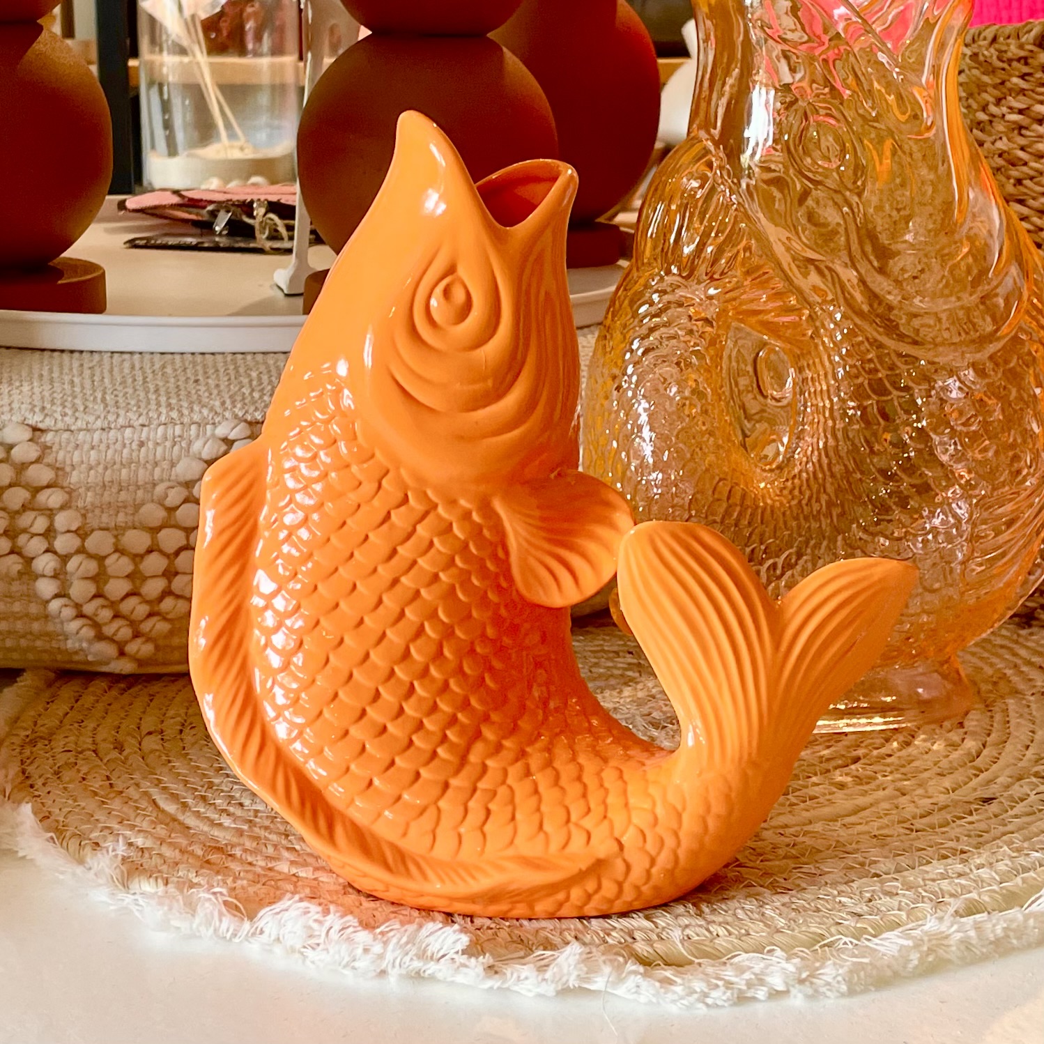 Keramik-Fisch-Vase "Mamsell KOI" H25cm, neonorange