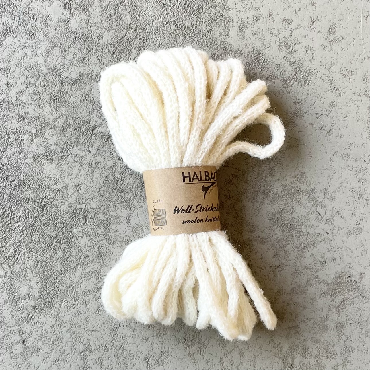 Woll-Strickschlauch D1cm, L15m, wollweiß