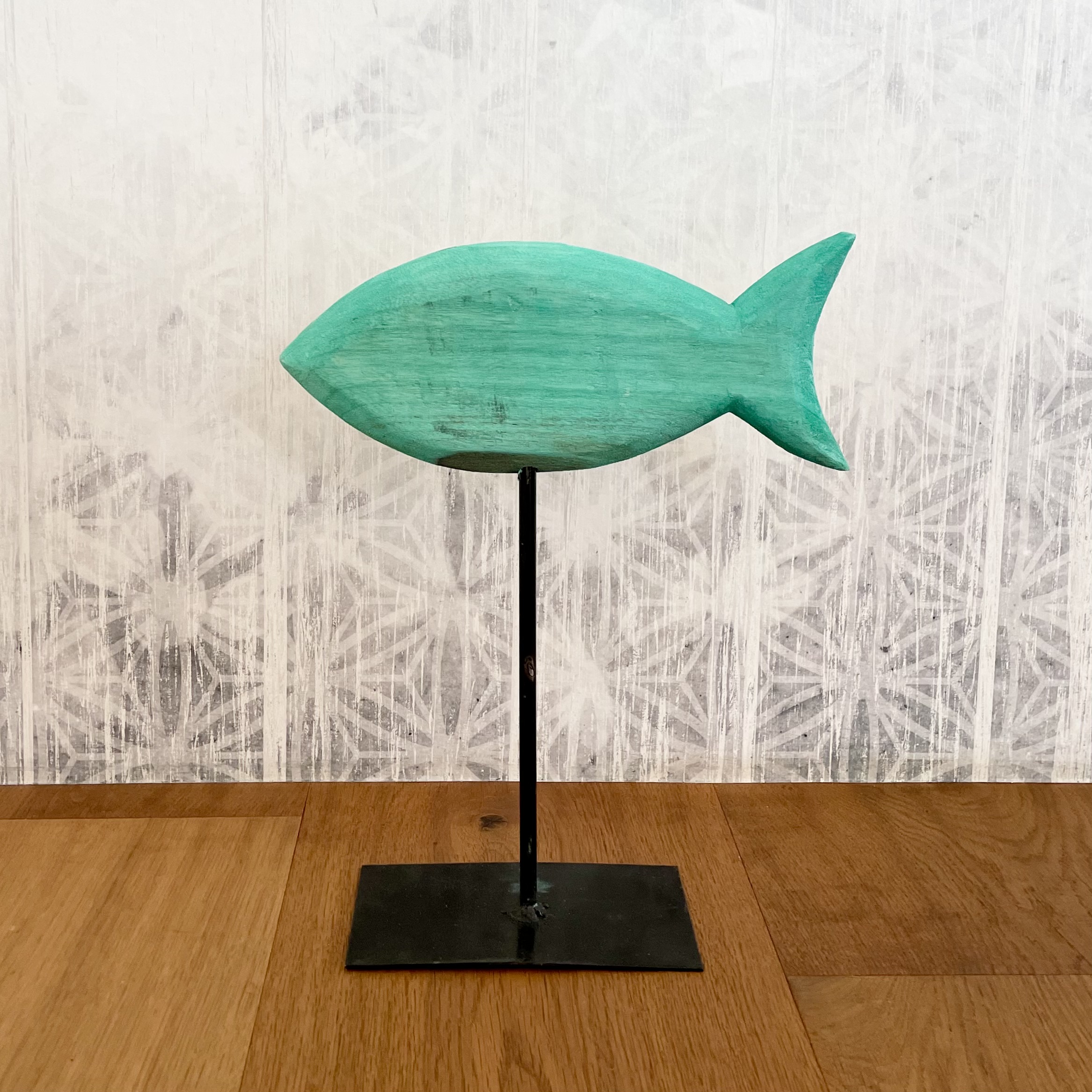 Holz-Fisch "Blair" auf Fuß H37cm, türkis