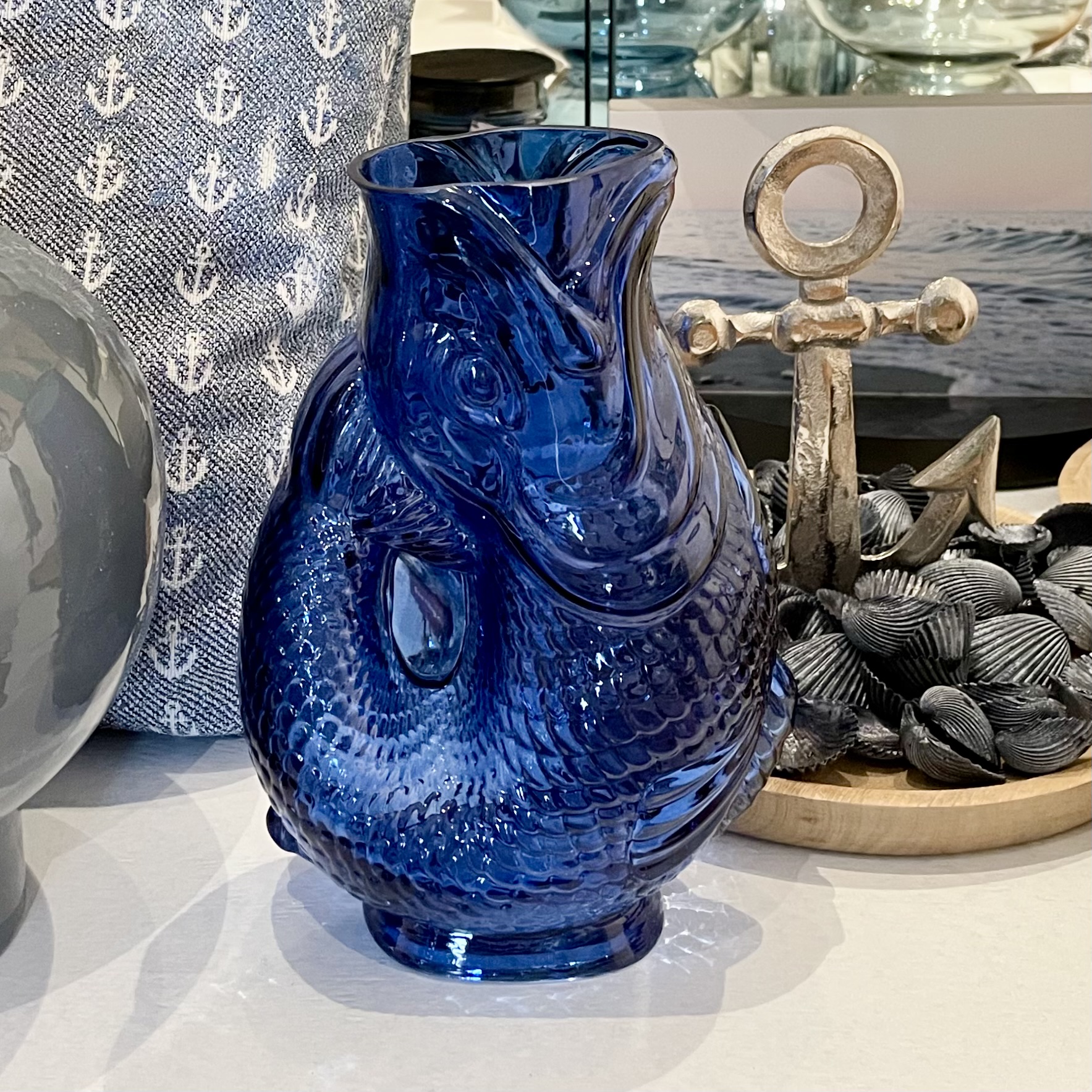 Jacquard Glas-Vase "Fisch" H24cm, blau