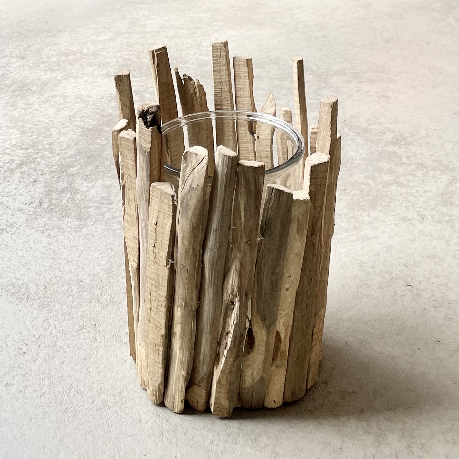 Holz-Windlicht rund H27cm, natur