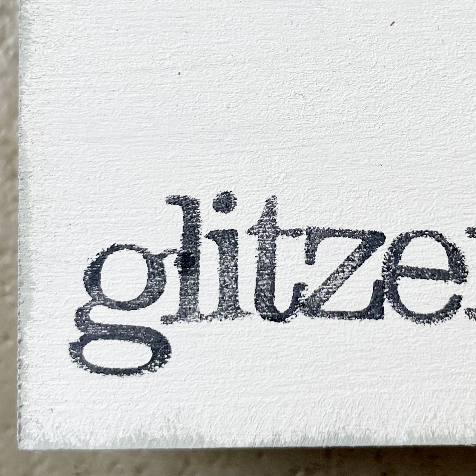 Textplatte "glitzer" 6x6cm, weiß/schwarz
