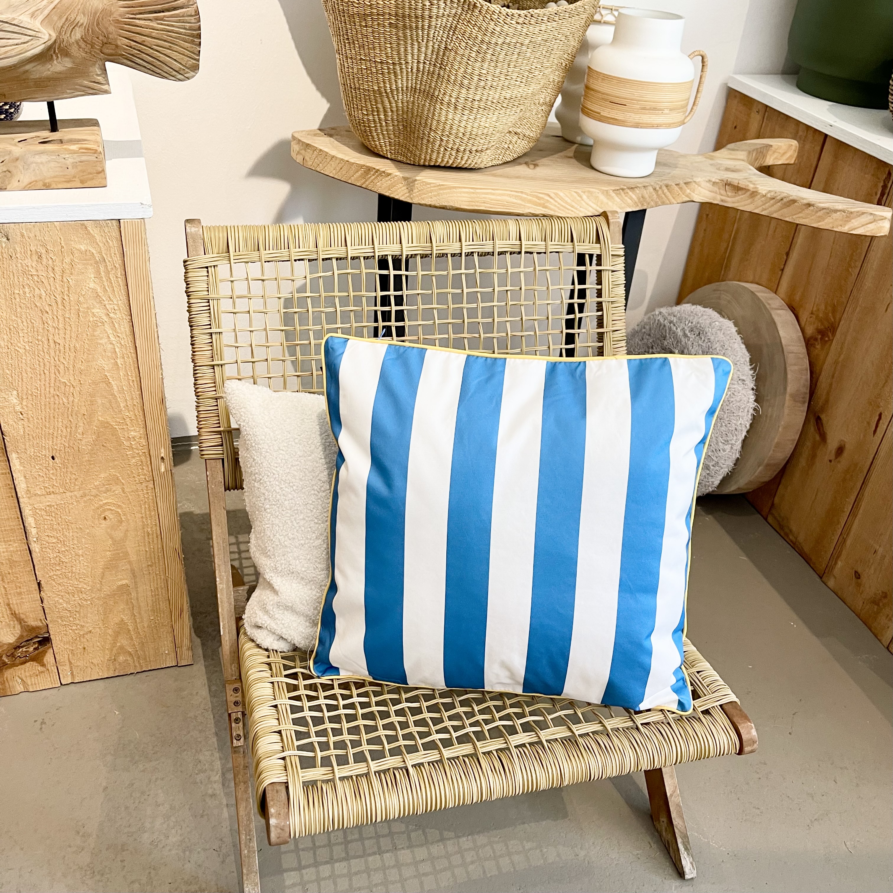 Outdoorkissen, blau gestreift, 45/45cm