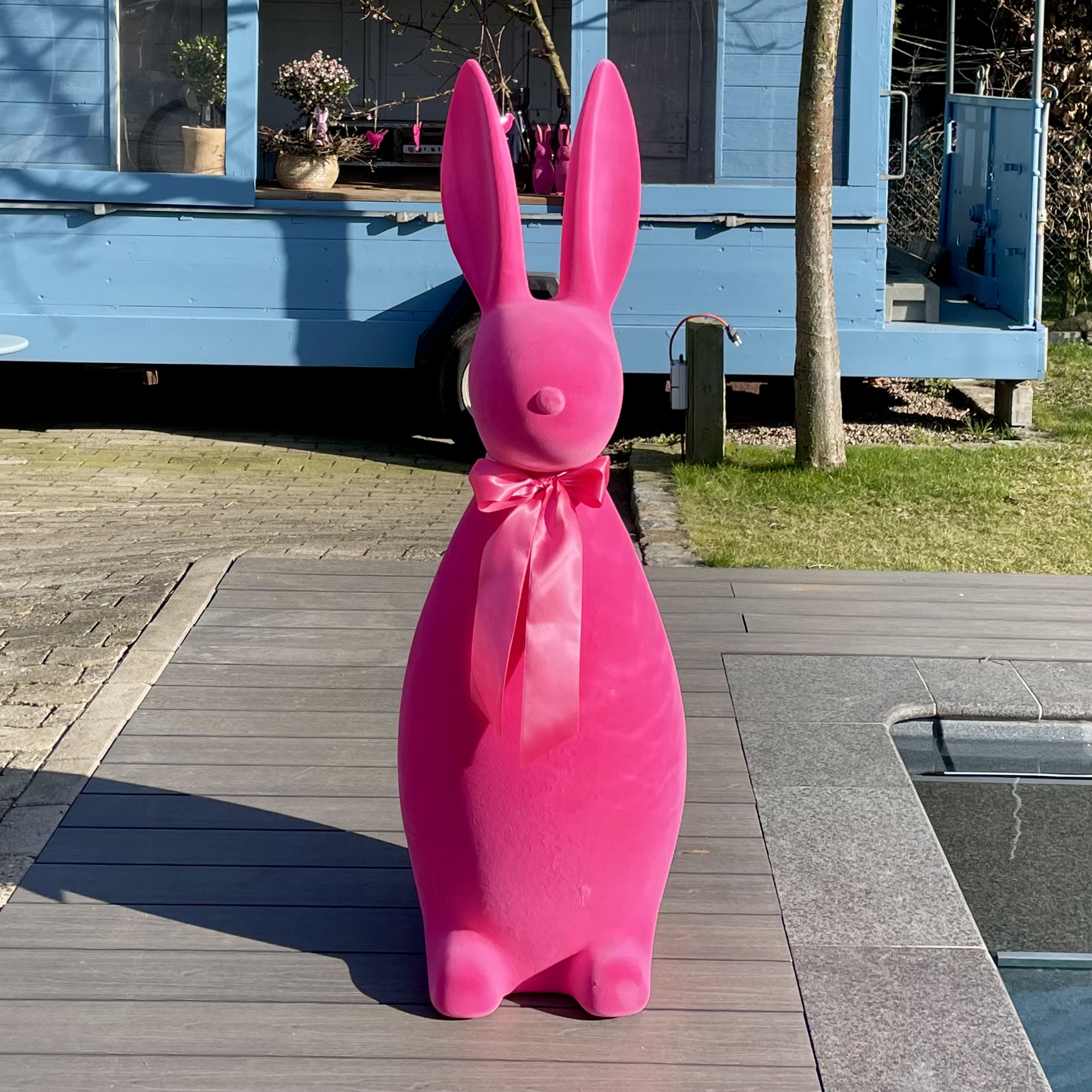 NUR ABHOLUNG! Großer Hase mit Schleife H133cm, pink