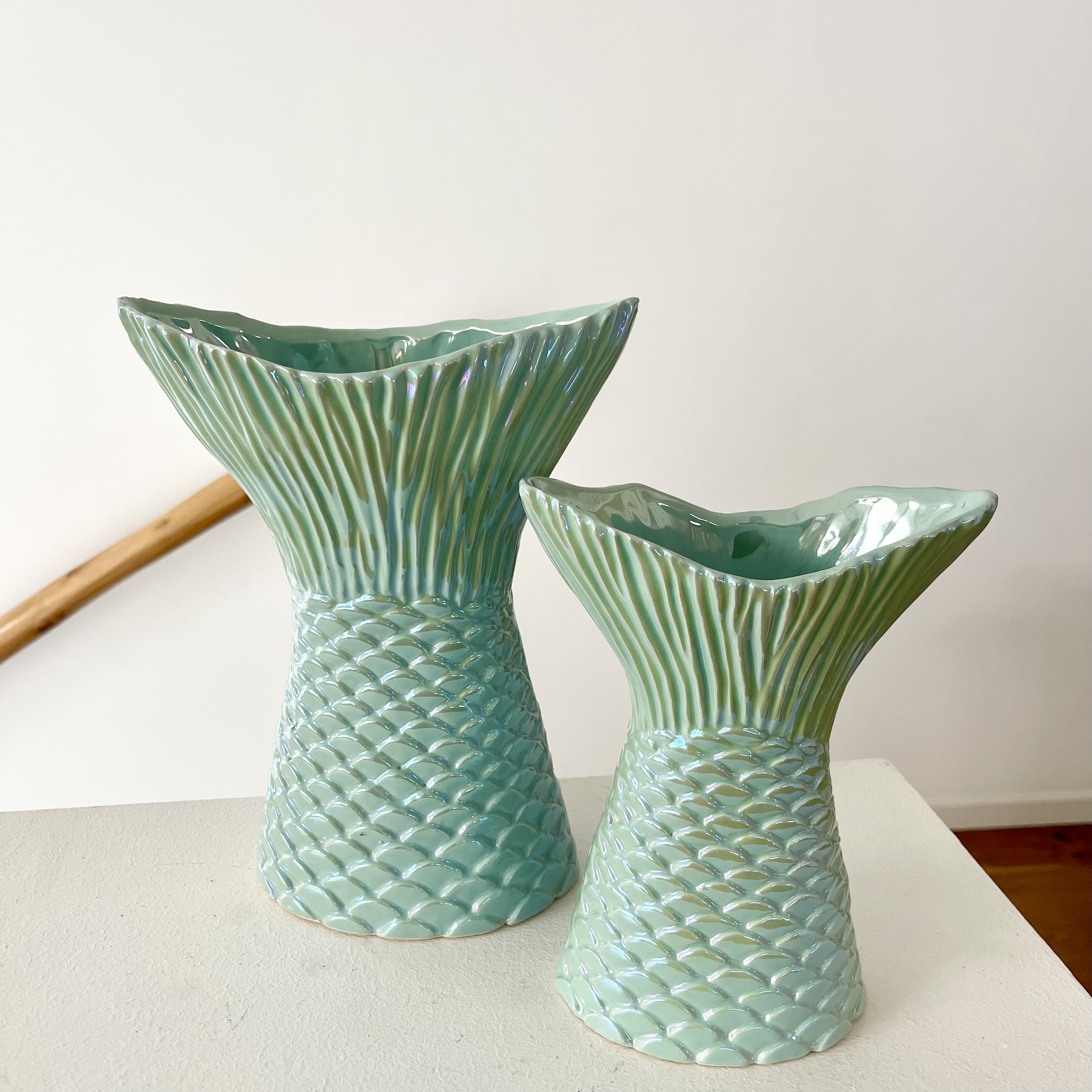 Ker.VaseFisch"Ägäis"2FH15,5cm türkis