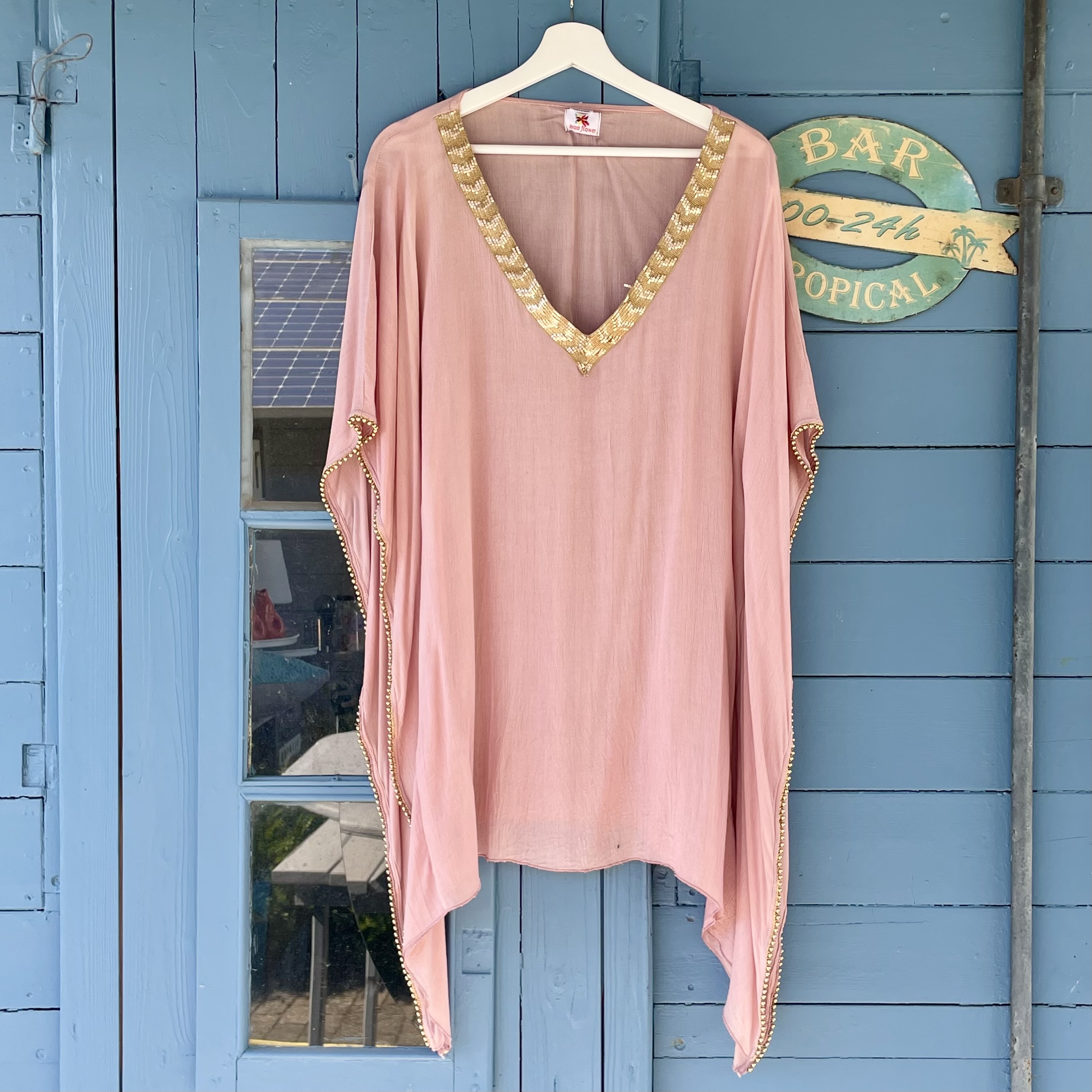 Imke's Vintage-Kollektion "Strand-Poncho von ibiza flower" one size, altrosa/gold