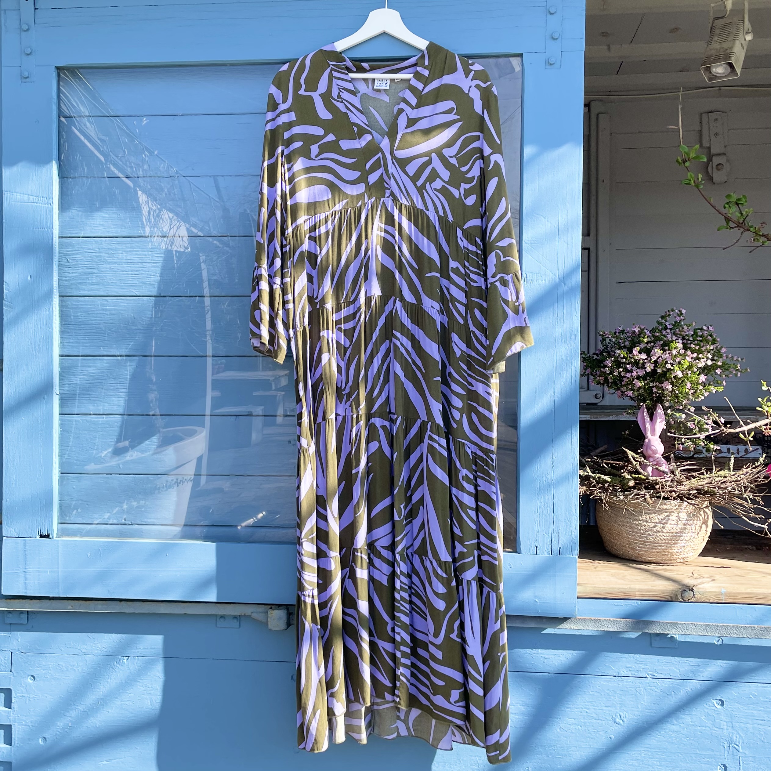 Imke's Vintage-Kollektion "Kleid  EMILY VAN DEN BERG" Gr. 40, dunkles olivgrün/zartlila