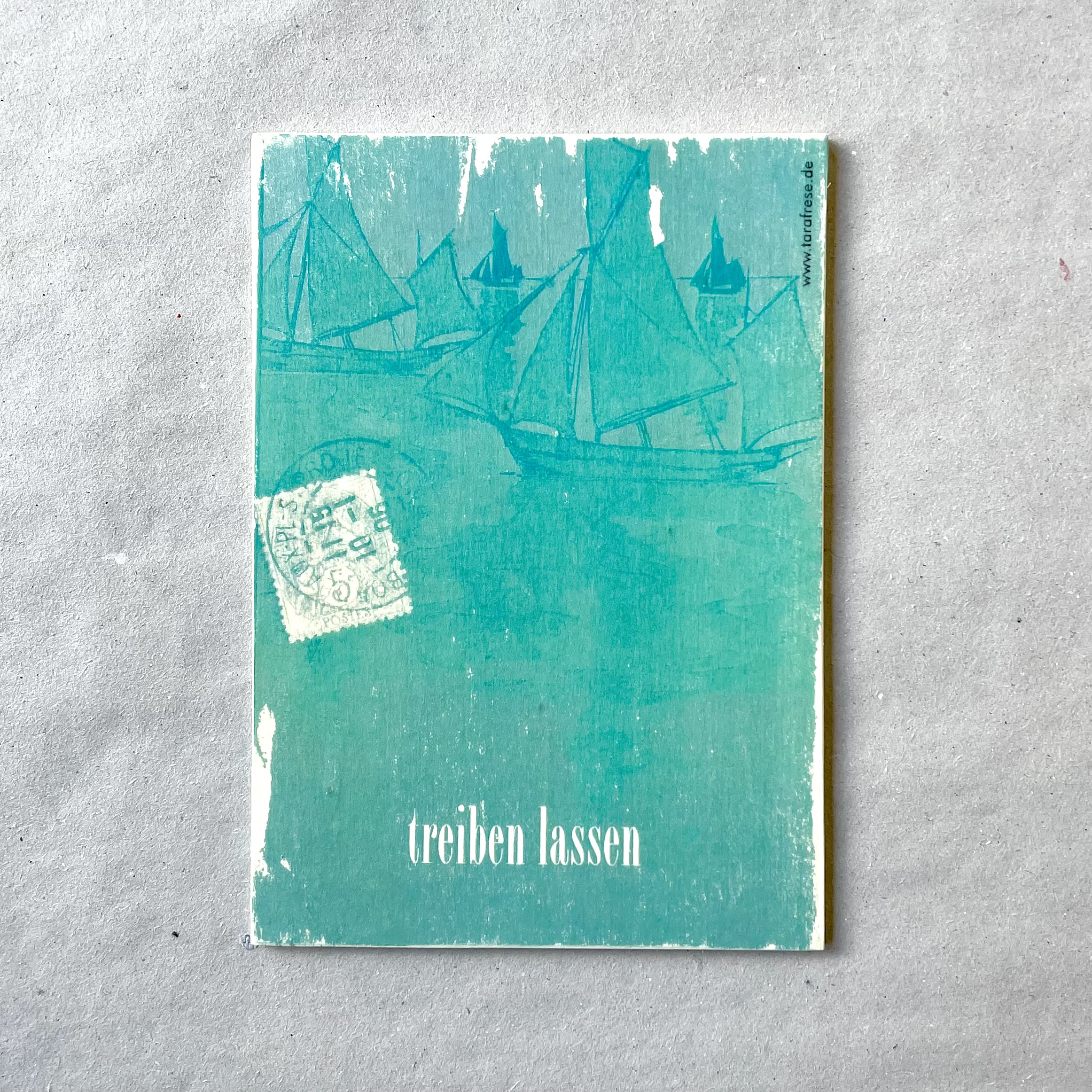 Holzbild/Postkarte "treiben lassen" natur/türkis 10x15cm