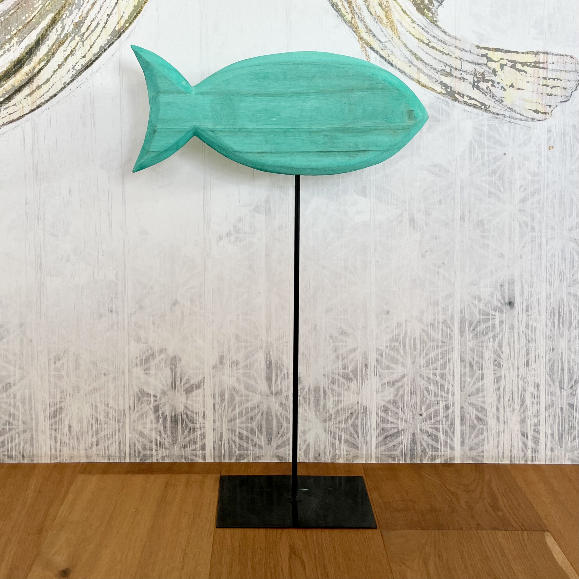 Holz-Fisch "Blair" auf Fuß H76cm, türkis