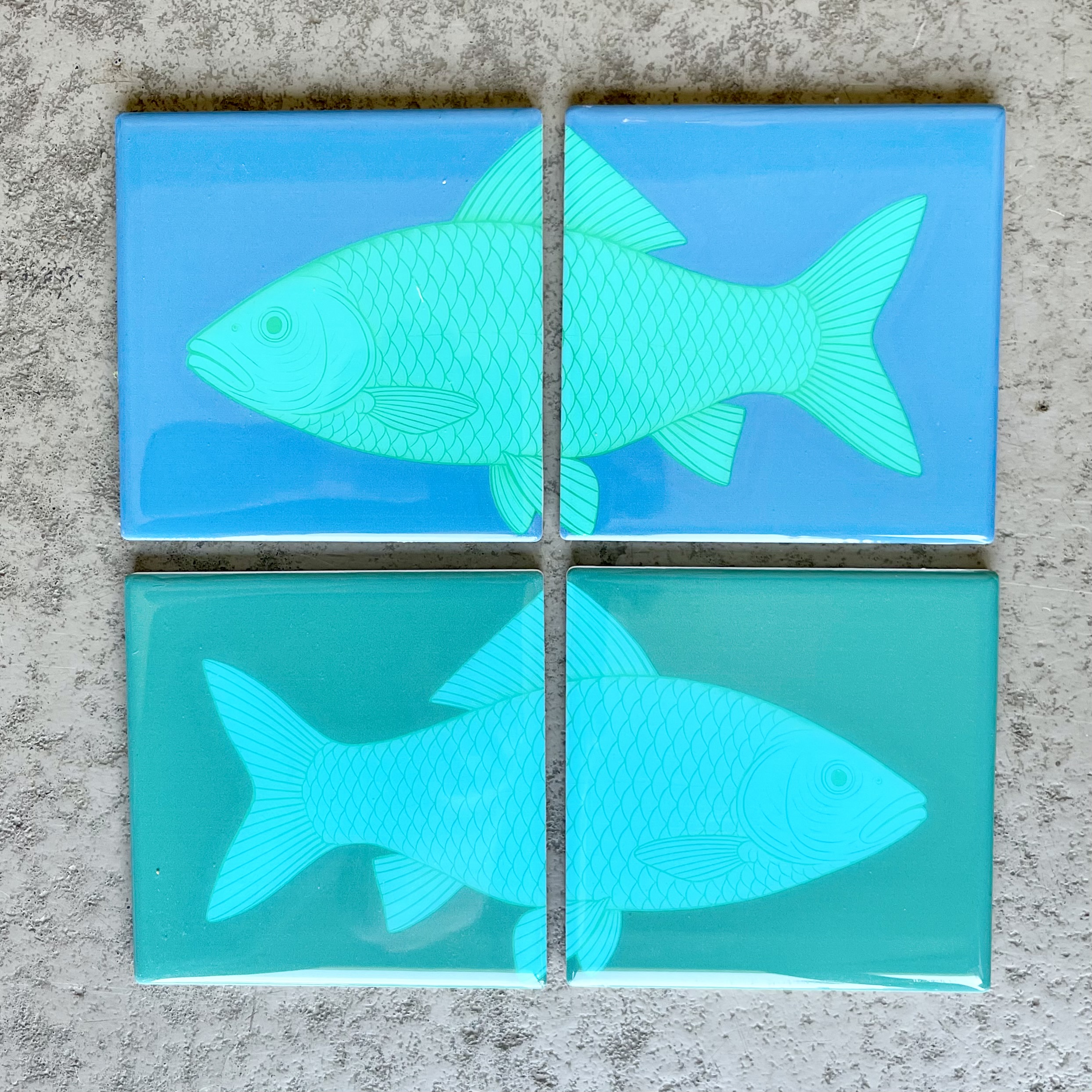 Love Tiles, Untersetzer 4er Set, Motiv: Fische, blau,grün