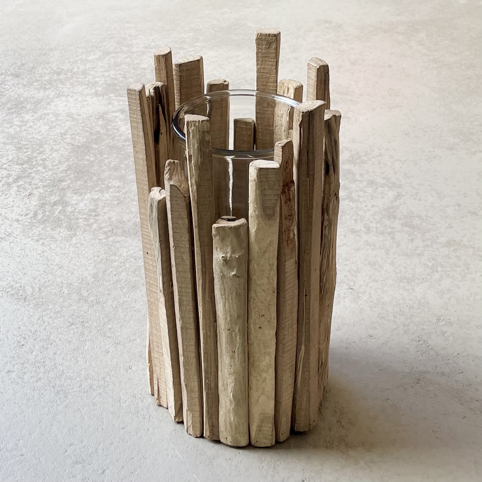 Holz-Windlicht rund H37cm, natur