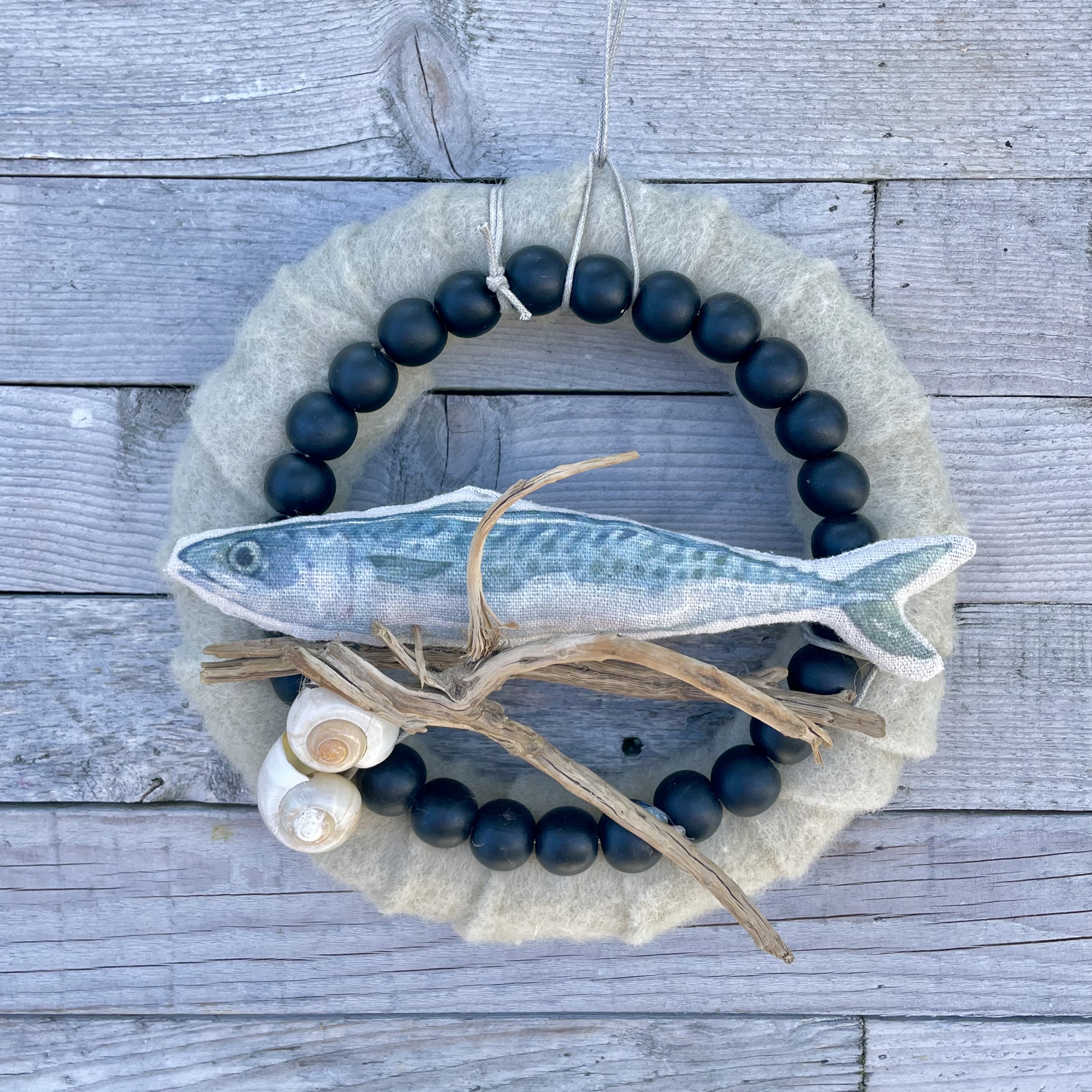 Kleiner Tür- oder Wandkranz "Dory" D24cm, beige/schwarz/natur
