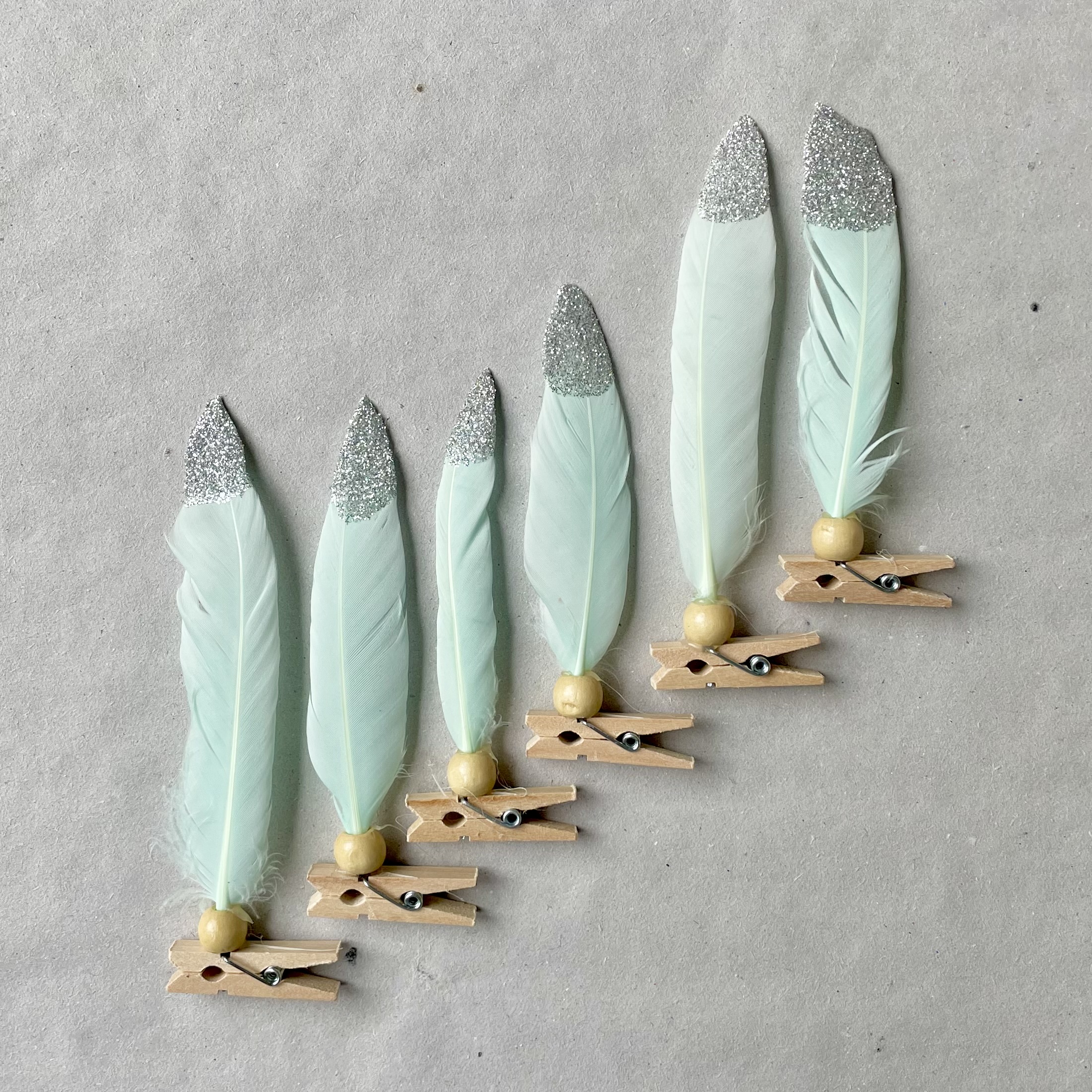 Zierfeder "Silberspitze" mit Klammer mint (6 Stück) Zierfeder "Silberspitze" mit Klammer mint (6 Stück)