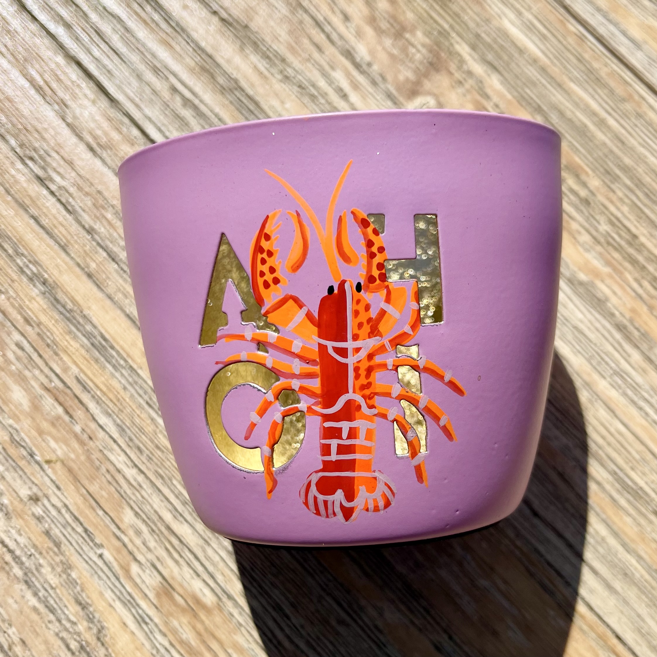 Madras, Windlicht, M, Motiv:Ahoi/Hummer, rosa/gold