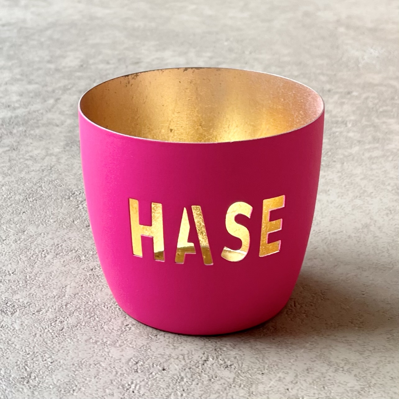 Windlicht "HASE" H8,5cm, pink/gold