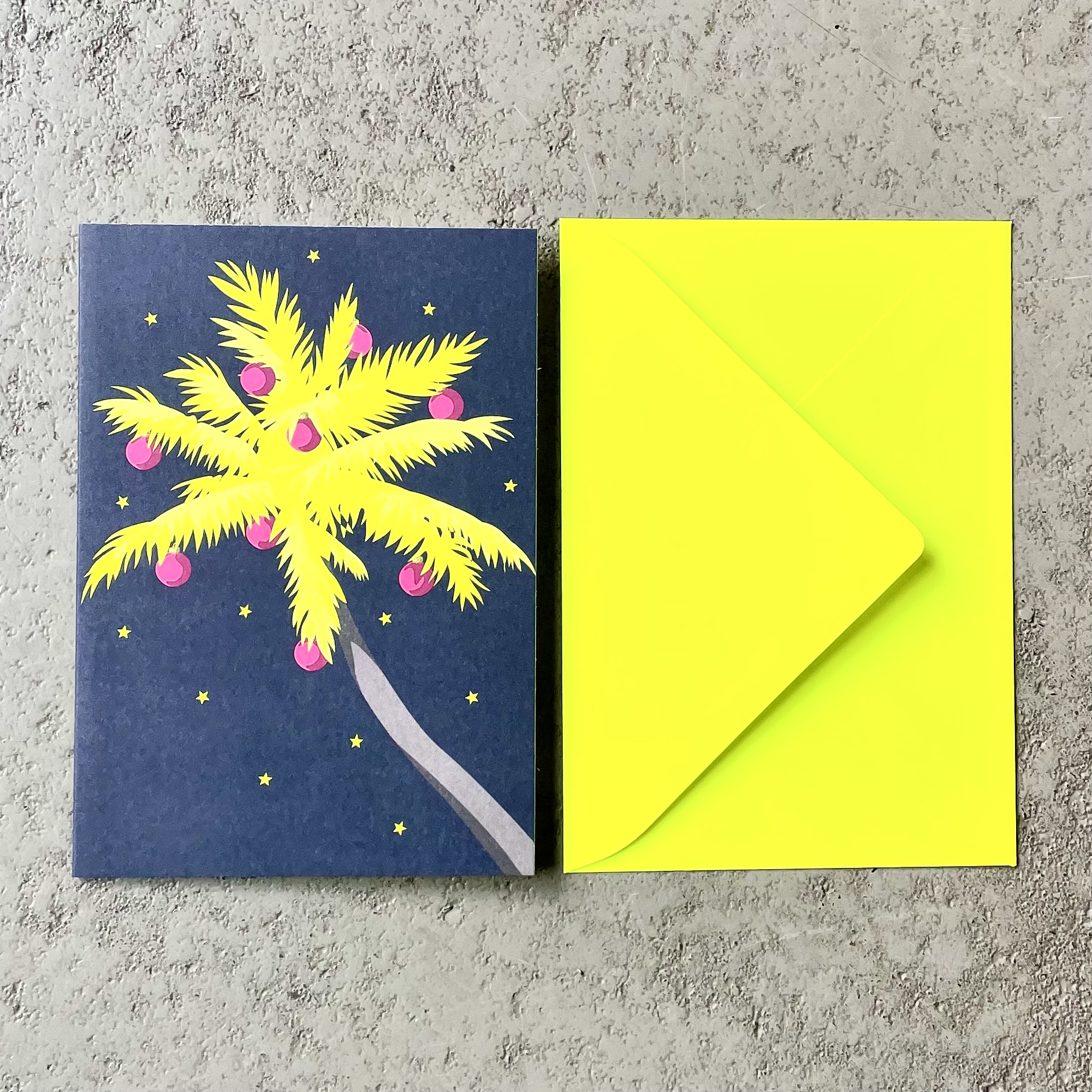 Klappkarte "Happiness X-Mas Palm" 11x16cm, schwarz/neonpink/neongelb