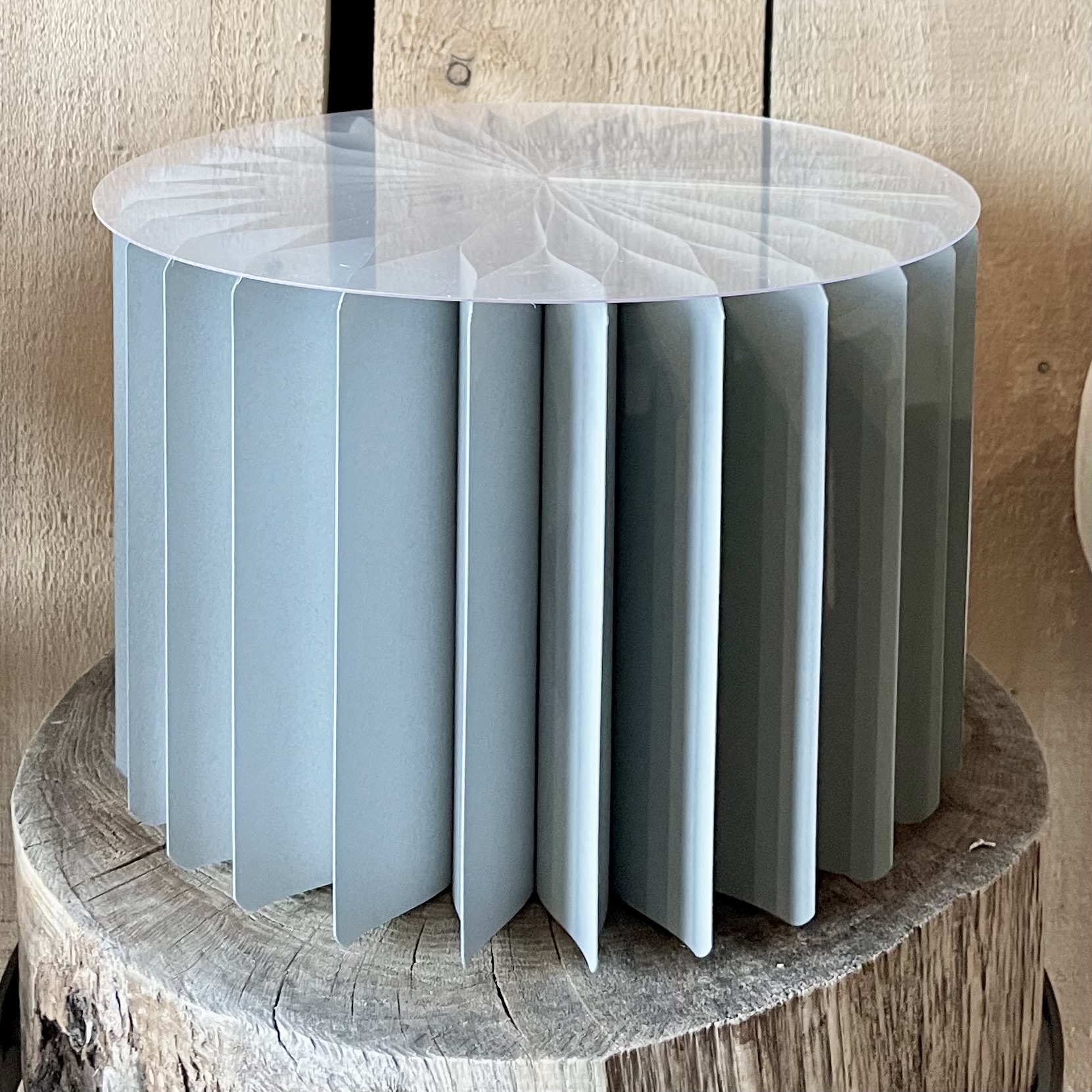 Papier-Säule D30cm, H20cm, faltbar grau mit Plexiglasplatte
